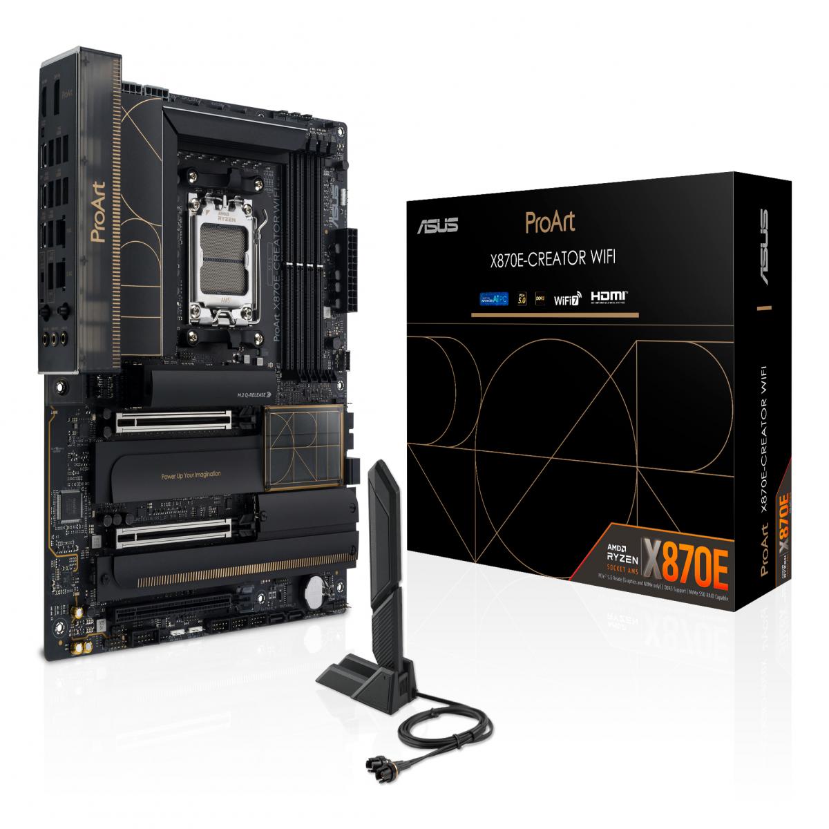 Asus PROART X870E-CREATOR WIFI, AMD X870E, AM5, ATX, 4 DDR5, HDMI, 2 USB4, Wi-Fi 7, 10G & 2.5G LAN, PD 30W, 4x M.2