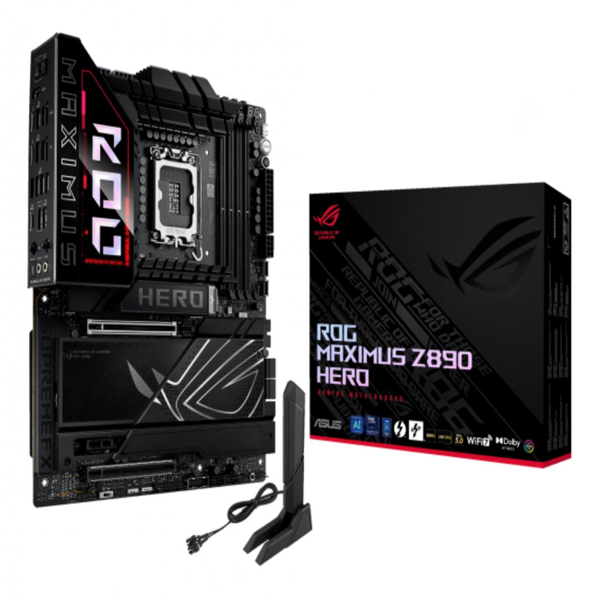 Asus ROG MAXIMUS Z890 HERO, Intel Z890, 1851, ATX, 4 DDR5, HDMI, 2 TB4, Wi-Fi 7, 5G & 2.5G LAN, PD 60W, RGB, 6x M.2