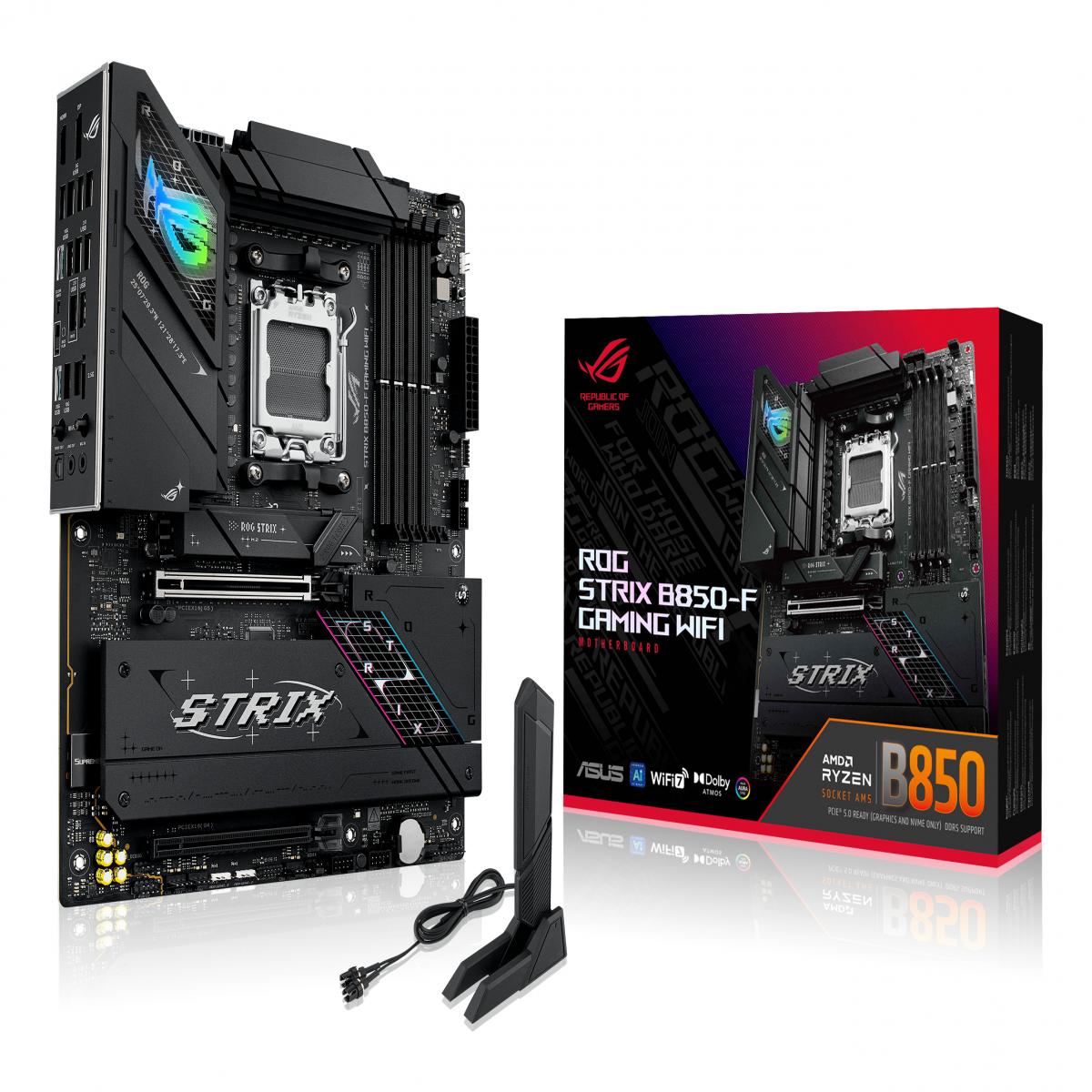 Asus ROG STRIX B850-F GAMING WIFI, AMD B850, AM5, ATX, 4 DDR5, HDMI, DP, Wi-Fi 7, 2.5G LAN, RGB, 4x M.2