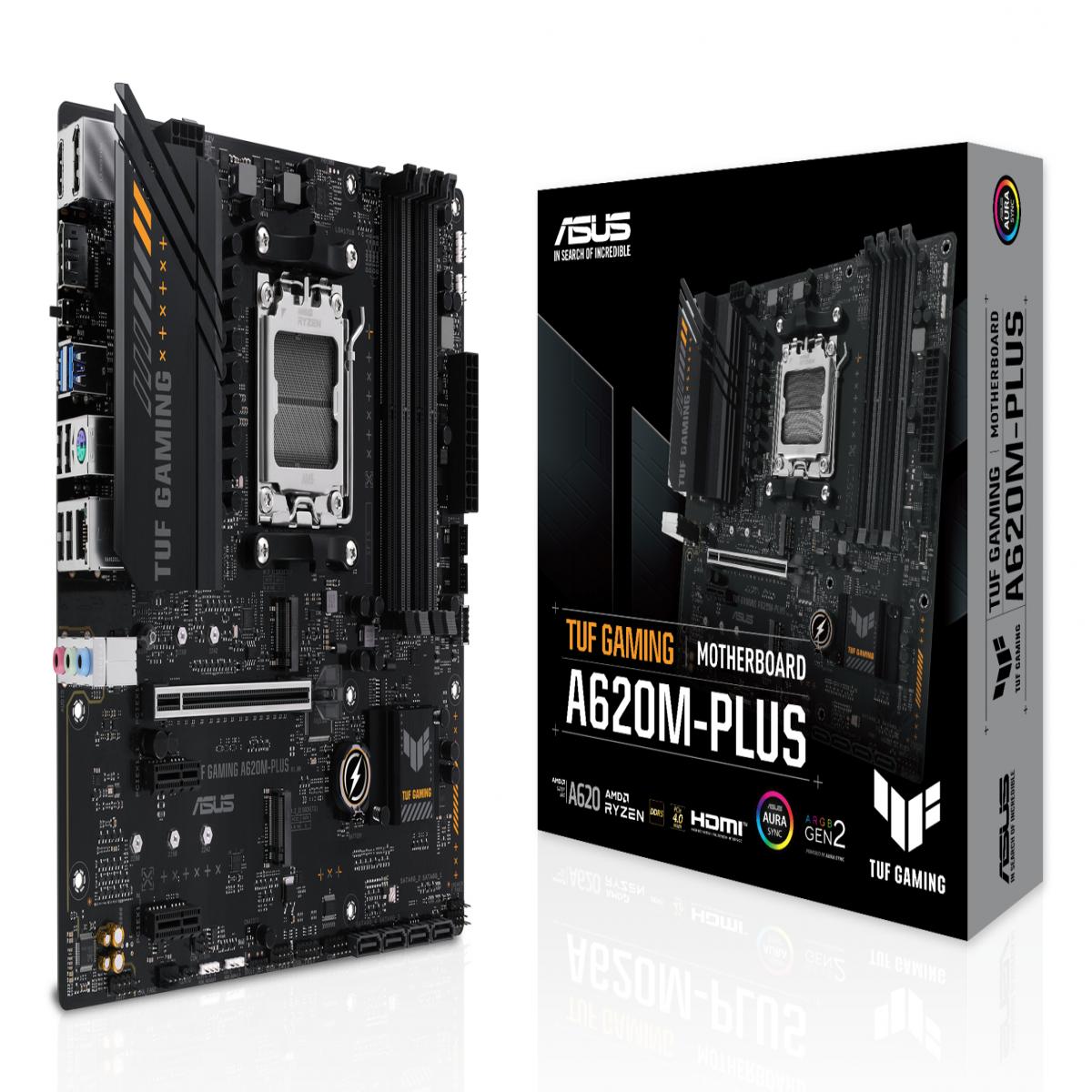 Asus TUF GAMING A620M-PLUS, AMD A620, AM5, Micro ATX, 4 DDR5, HDMI, 2 DP, 2.5G LAN, PCIe4, 2x M.2