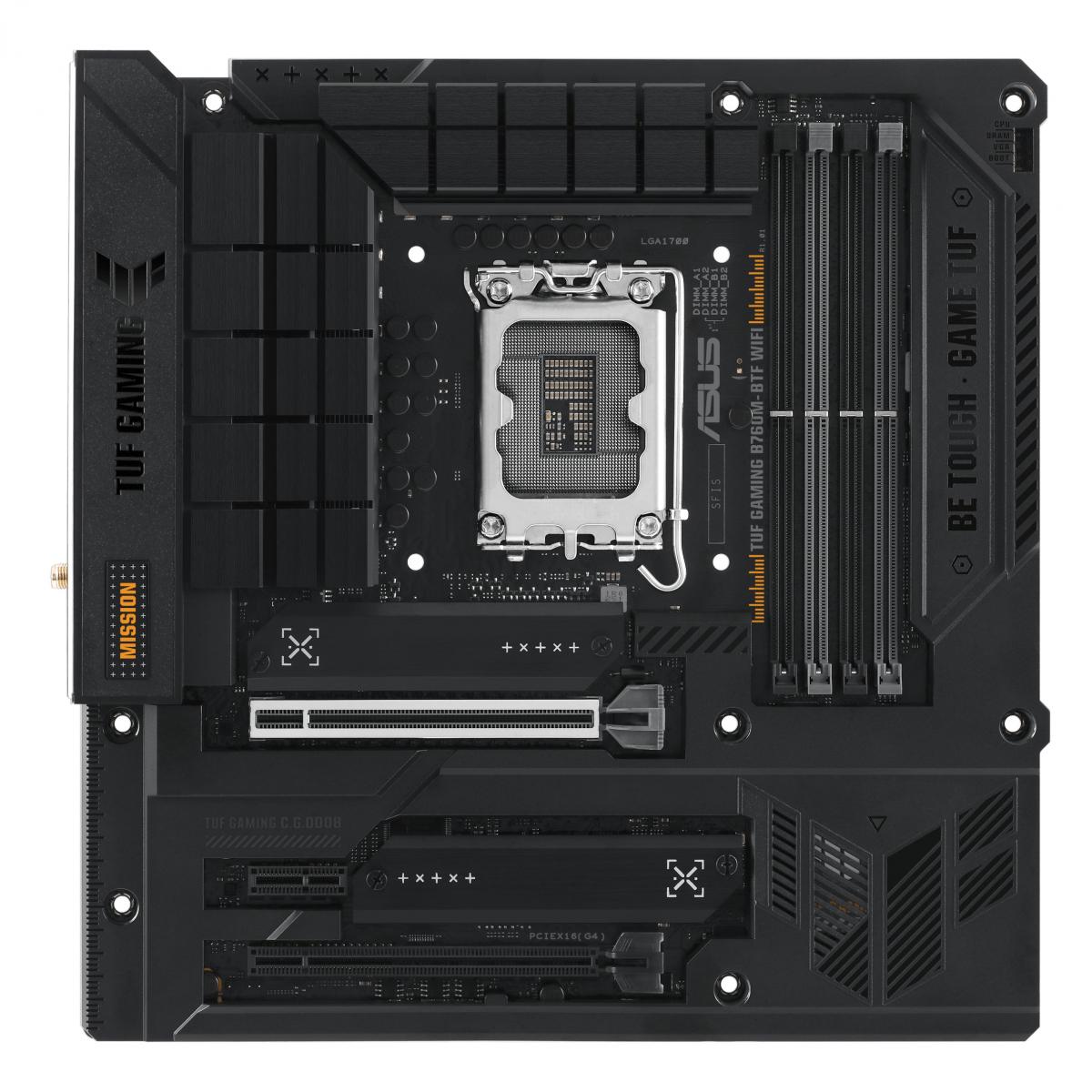 Asus TUF GAMING B760M-BTF WIFI, Intel B760, 1700, Micro ATX, 4 DDR5, HDMI, DP, Wi-Fi 6, 2.5G LAN, PCIe5, 3x M.2 *Requires a BTF Compatible Chassis*