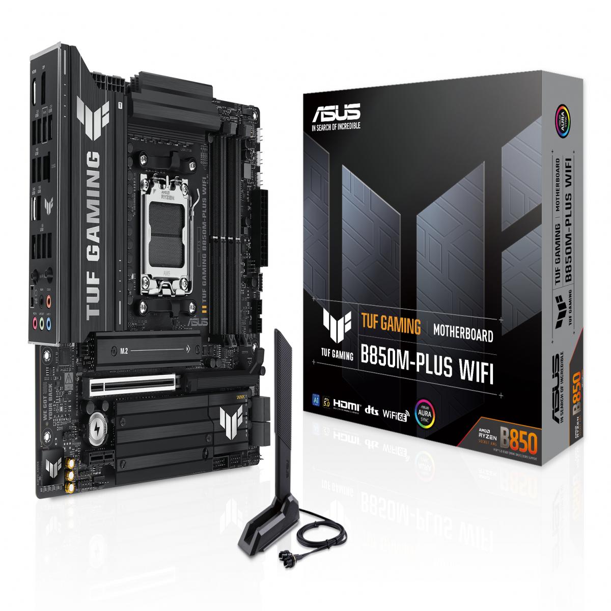 Asus TUF GAMING B850M-PLUS WIFI, AMD B850, AM5, Micro ATX, 4 DDR5, HDMI, DP, Wi-Fi 6E, 2.5G LAN, 3x M.2
