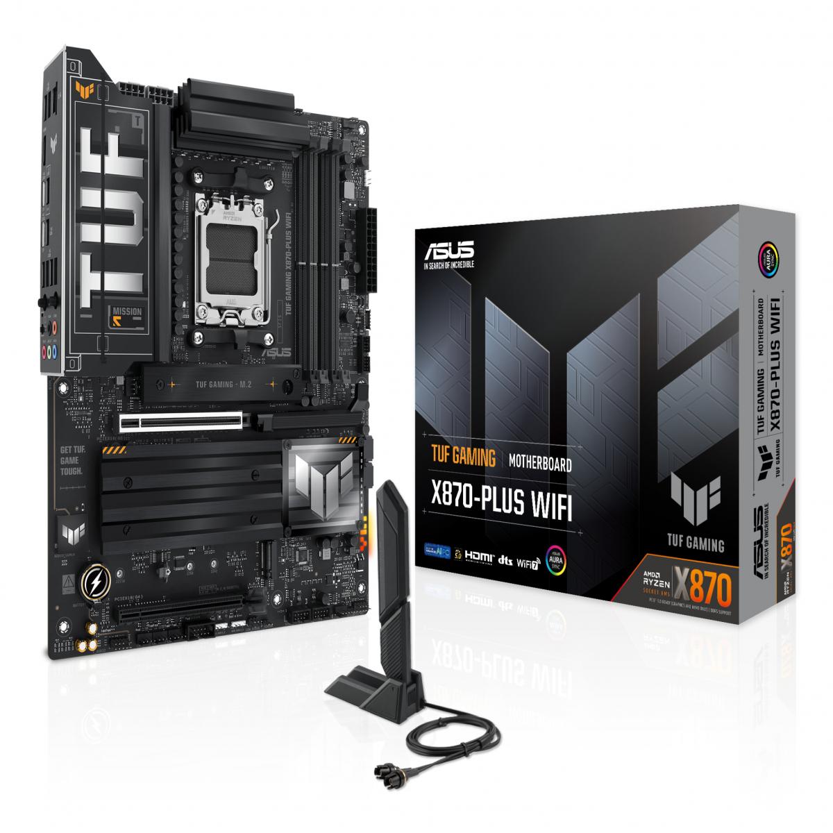 Asus TUF GAMING X870-PLUS WIFI, AMD X870, AM5, ATX, 4 DDR5, HDMI, 2 USB4, Wi-Fi 7, 2.5G LAN, PD 30W, RGB, 4x M.2
