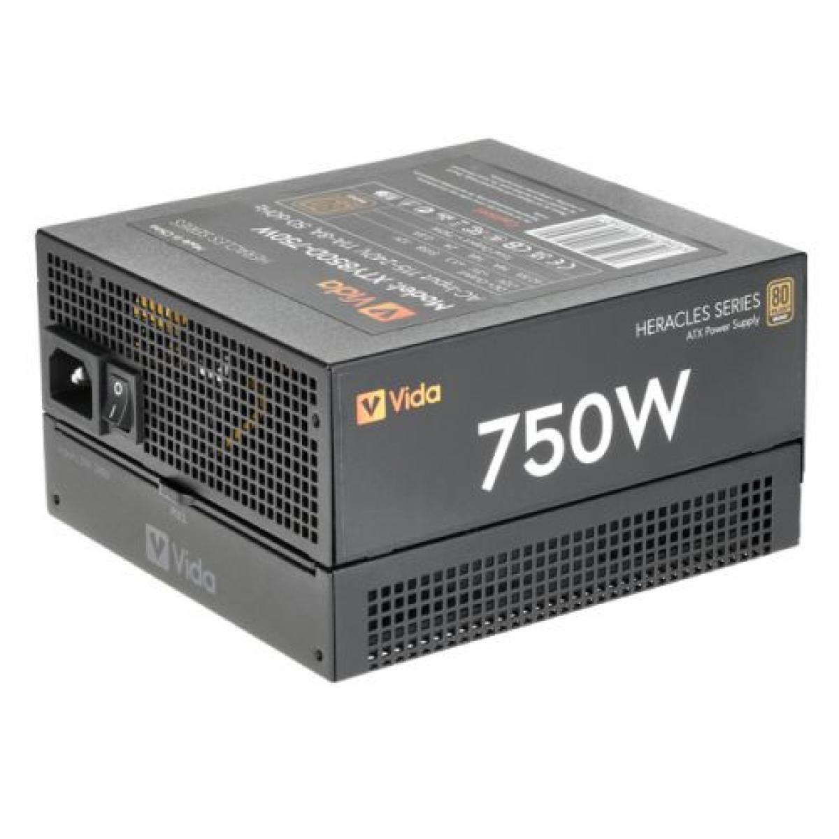 Vida 750W Heracles Black ATX Gaming PSU, 80+ Bronze, 140mm Ultra-Quiet FDM Fan, Flat Black Cables, Power Lead Not Included