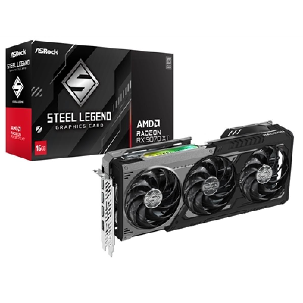 ASRock AMD Radeon RX 9070 XT Steel Legend Dark 16GB GDDR6 Graphics Card, 4096 Streams, 2970MHz Boost Clock, Triple Fan, 3x DisplayPorts / 1x HDMI Port