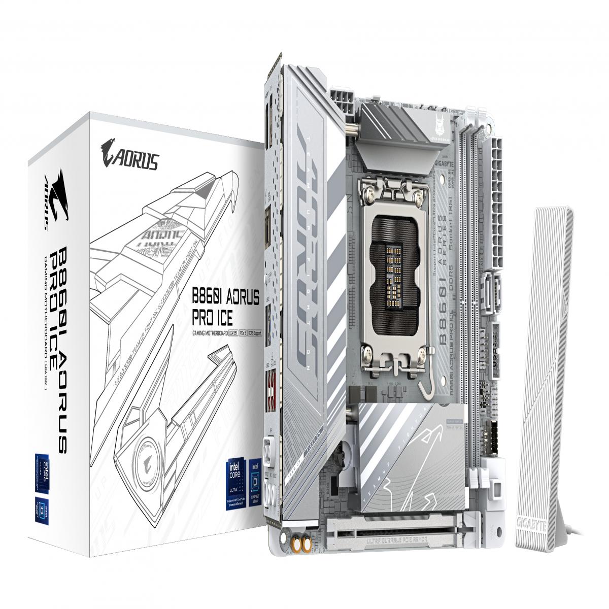 GIGABYTE B860I AORUS PRO ICE Motherboard - Intel Core Ultra Series CPUs, 8+1+2+1 Phases VRM, up to 9200MHz DDR5, 1xPCIe 5.0 + 1xPCIe 4.0 M.2, 2.5GbE LAN, WIFI 7, Thunderbolt 4