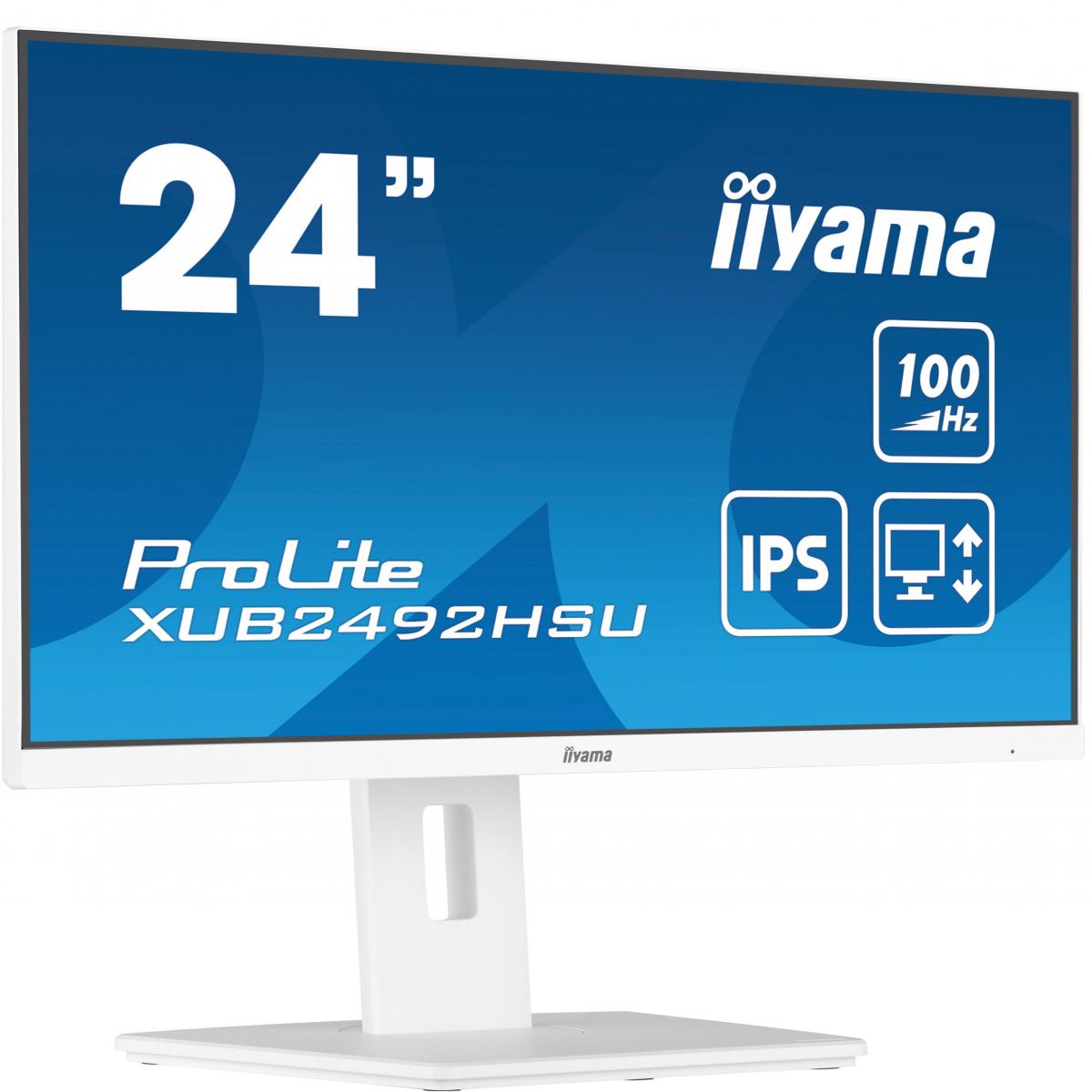 iiyama 24 Inch IPS Monitor XUB2492HSU-W6, Height Adjustable, Full HD, 100Hz, 0.4ms, FreeSync, HDMI, Display Port, USB Hub, White