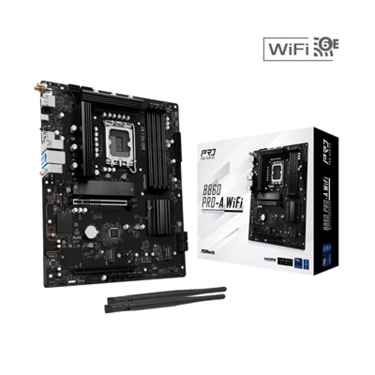 ASRock B860 Pro-A WiFi Intel 1851 Socket Motherboard, ATX, 4x DDR5 Slots, 3x M.2 Sockets, 2x USB-C Port, 2.5GbE LAN, Wi-Fi 6E, 1x DisplayPort / 1x HDMI Port