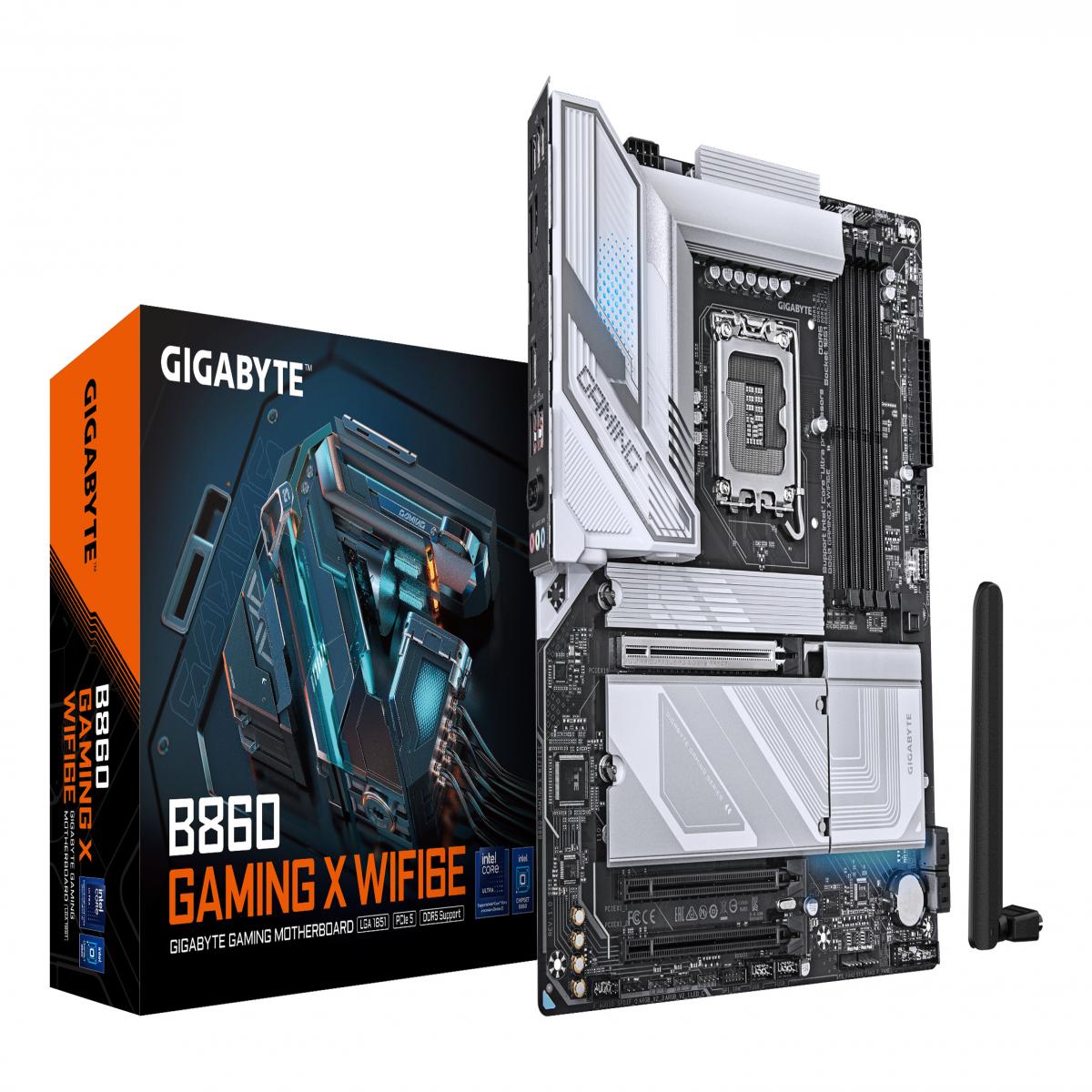 Gigabyte B860 GAMING X WIFI6E Intel 1851 Socket Motherboard, ATX, 4x DDR5 Slots, 3x M.2 Sockets, Fitted I/O Shield, 2.5GbE LAN, Wi-Fi 6E, 1x DisplayPort / 1x HDMI / 1x USB-C (USB4)