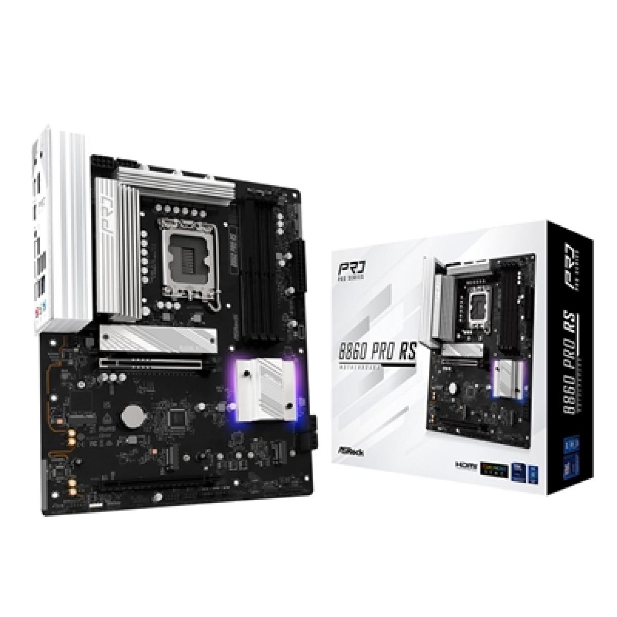 ASRock B860 Pro RS Intel 1851 Socket Motherboard, ATX, 4x DDR5 Slots, 3x M.2 Sockets, 2x USB-C Port, Fitted I/O Shield, 2.5GbE LAN, 1x DisplayPort / 1x HDMI Port