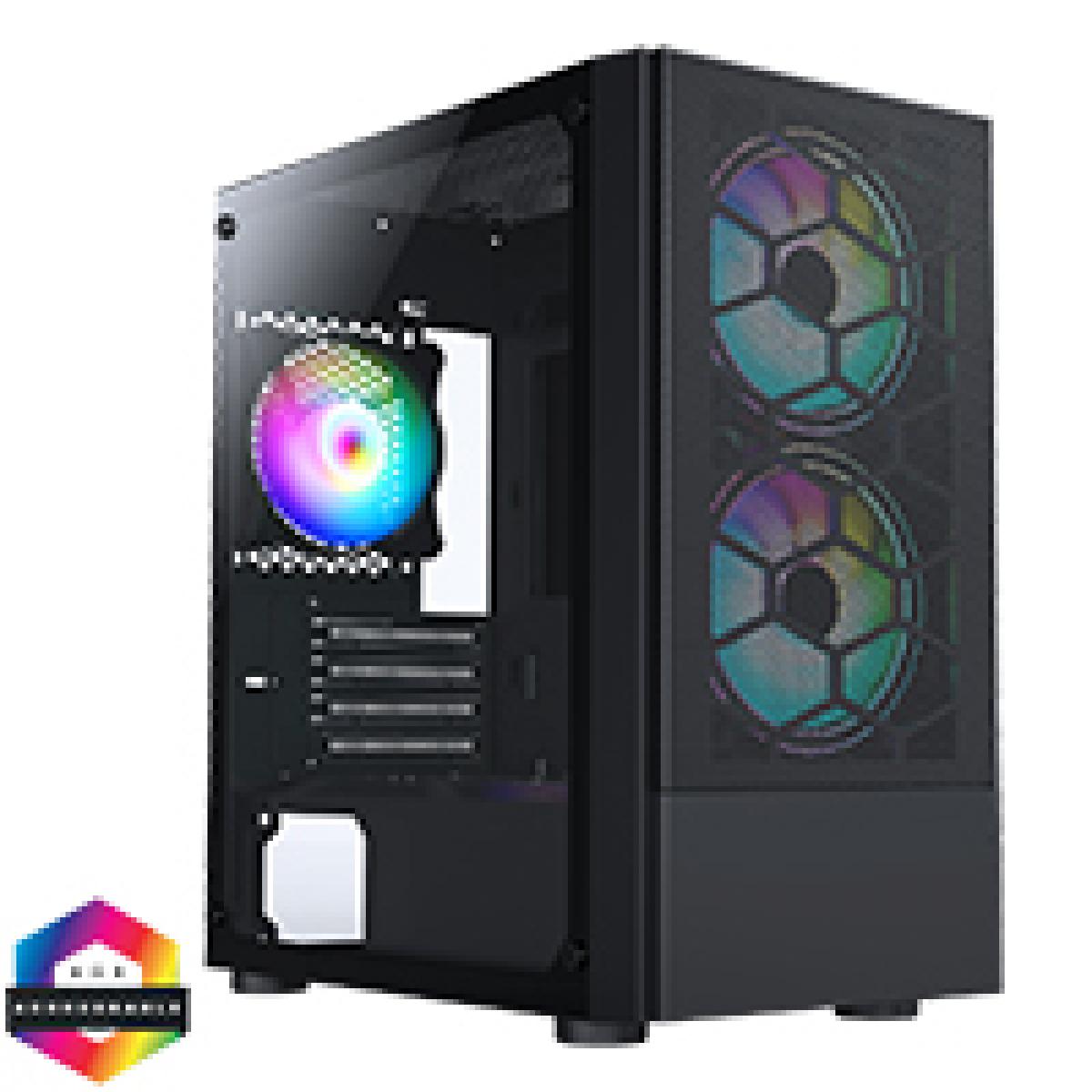 CiT Meta Black Micro-ATX Mesh PC Gaming Case with 2 x 140mm and 1 x 120mm ARGB Fans Included With Tempered Glass Side Panel