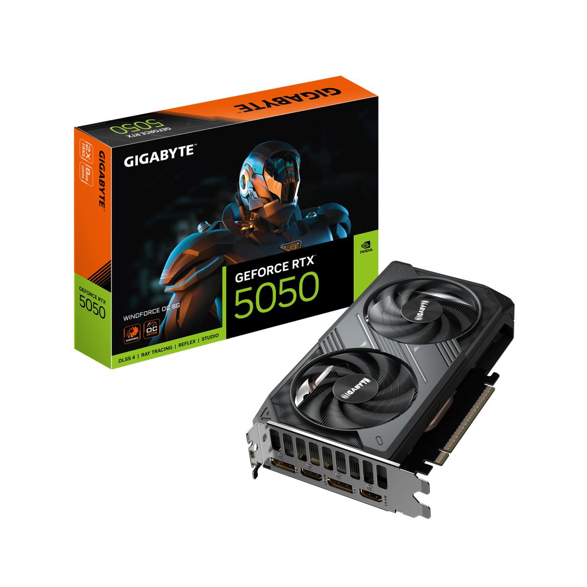 GIGABYTE GeForce RTX 5050 WINDFORCE OC 8G Graphics Card - 8GB GDDR6, 128bit, PCI-E 5.0, 2587MHz Core Clock, 2 x DP, 2 x HDMI, NVIDIA DLSS 4, GV-N5050WF2OC-8GD