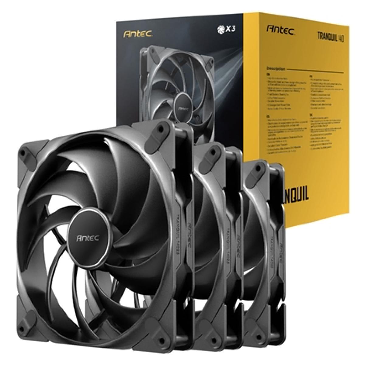 Antec Tranquil 140 PWM Case Fan, 3 Pack, Fluid Dynamic Bearing, 450-1500 RPM, Black