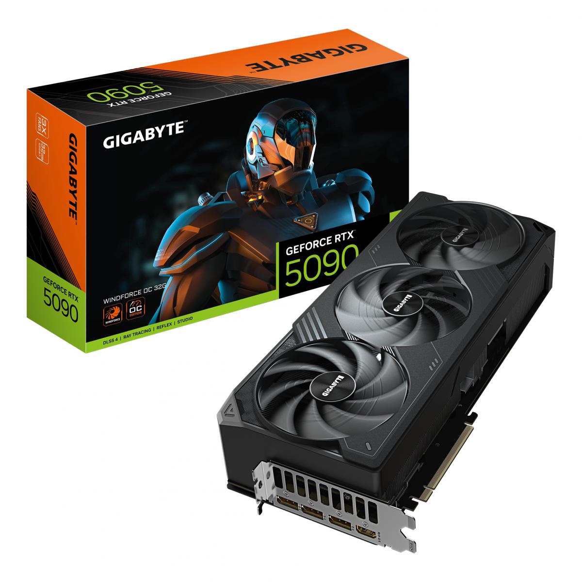 Gigabyte NVIDIA GeForce RTX 5090 WINDFORCE OC 32G Graphics Card, 32GB GDDR7, 21760 CUDA Cores, 2467 MHz Core Clock, Triple Fan, 3x DisplayPorts / 1x HDMI Port