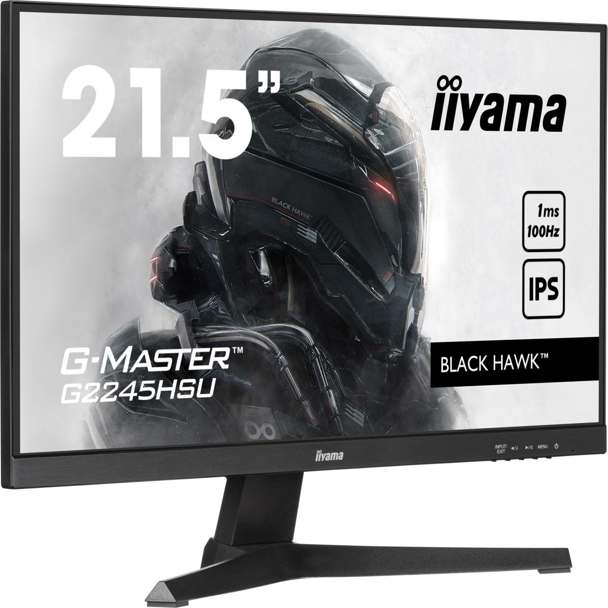 iiyama G-MASTER G2245HSU-B2  22 inch IPS Gaming Monitor, Full HD, 1ms, HDMI, DisplayPort, USB Hub, Freesync, 100Hz, Speakers, Black, Internal PSU, VESA