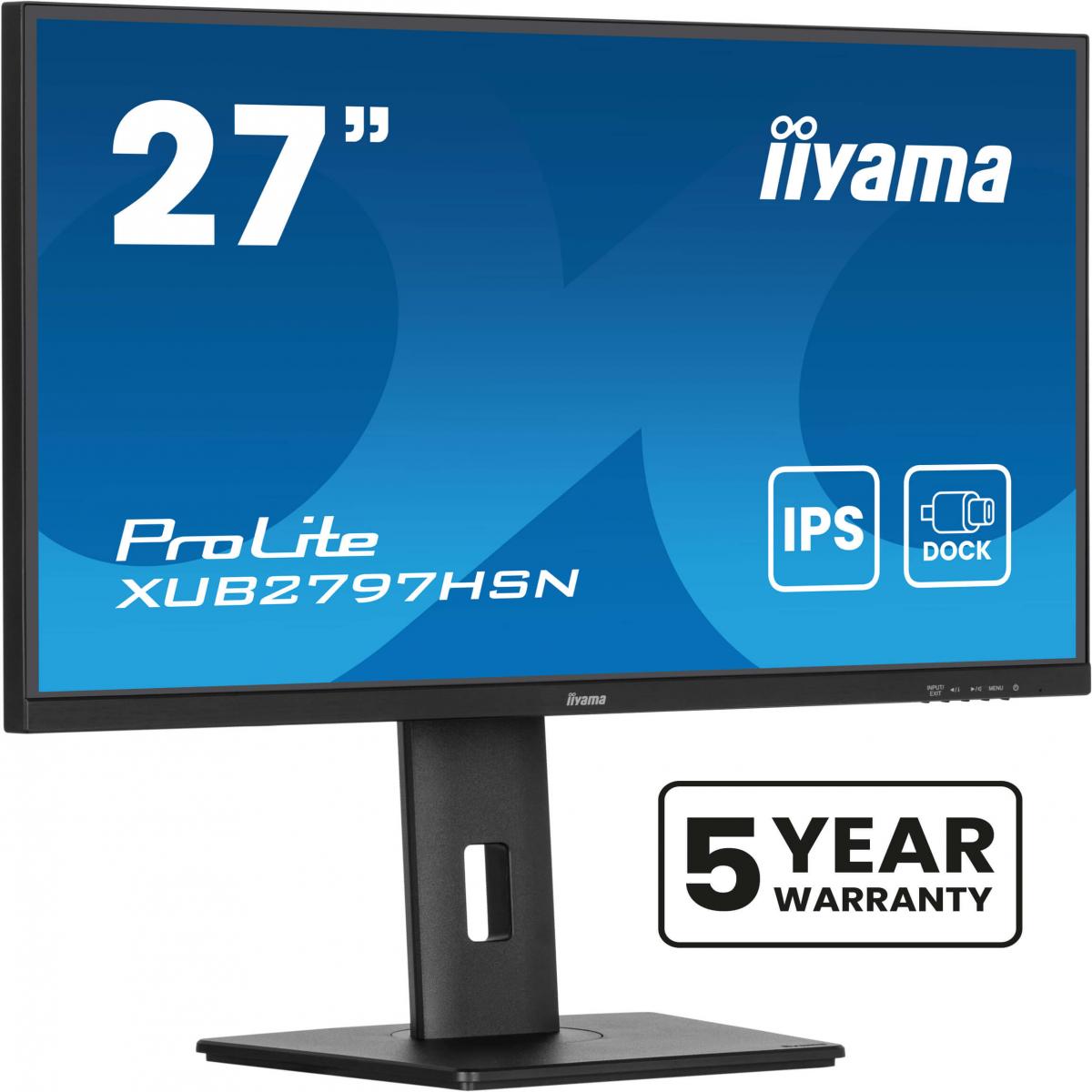 iiyama ProLite XUB2797HSN-B2 27 Inch Full HD IPS Monitor, Matte Black, USB-C Dock, RJ45, 100 Hz, 1x HDMI, 1x DisplayPort, 4x USB Hub, Speakers, Height Adjust, Pivot, VESA