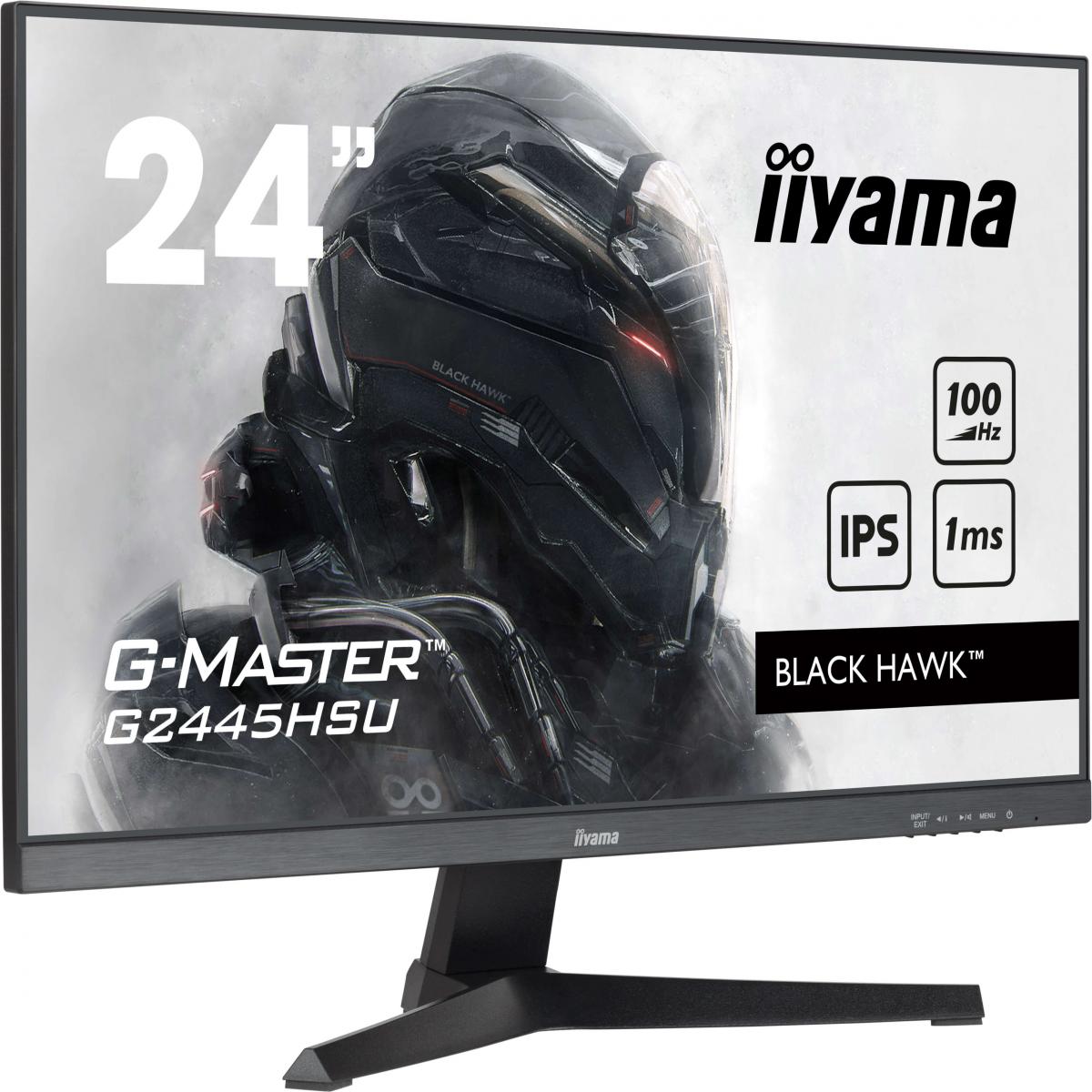 iiyama G-MASTER G2445HSU-B2 24 inch IPS Monitor, Full HD, 1ms, HDMI, DisplayPort, HDCP, USB Hubx2, Freesync, 100Hz, Speakers, Black, Internal PSU, VESA