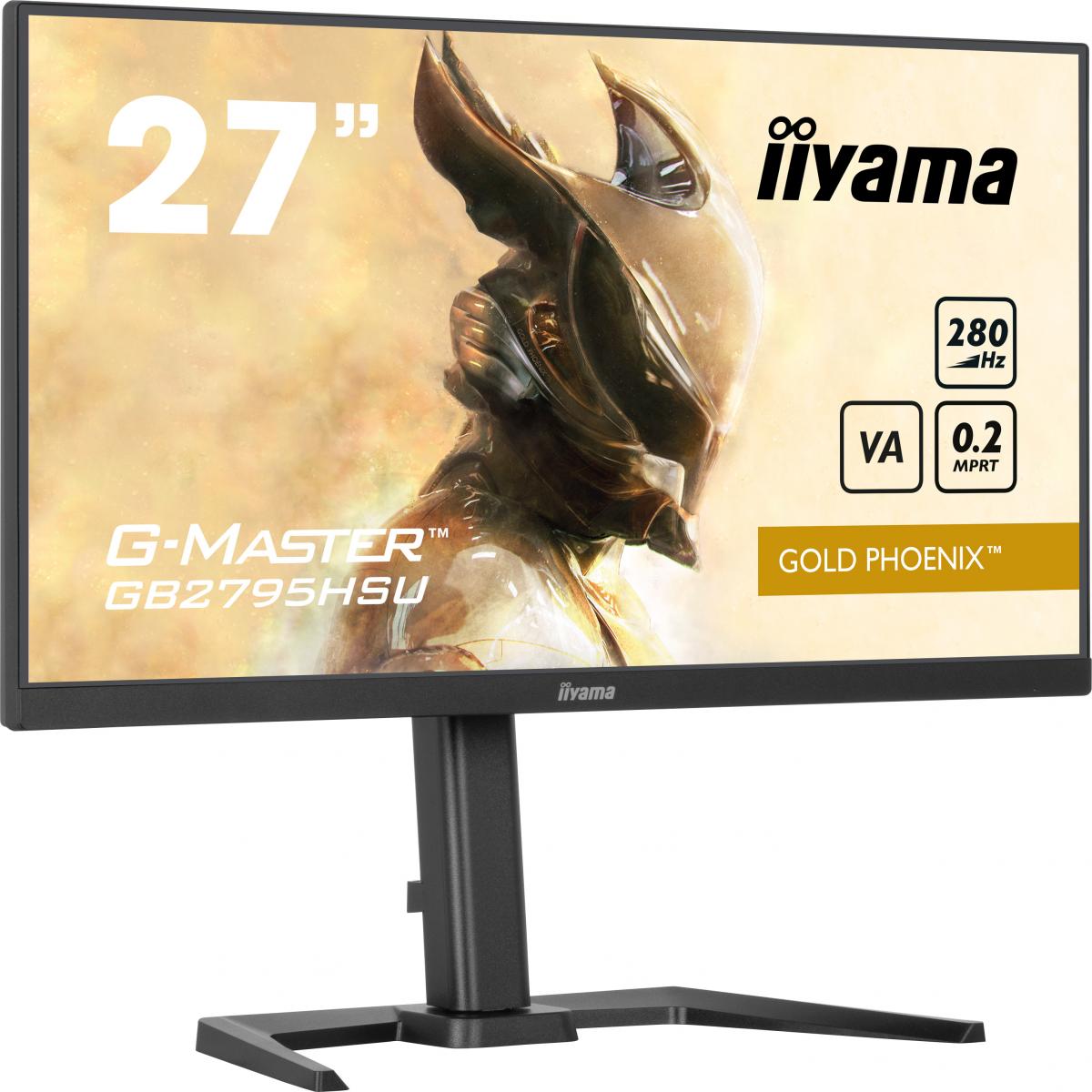 iiyama G-MASTER GB2795HSU-B1 27 inch Monitor, Full HD, 0.2ms, HDMI, DisplayPort, HDCP, USB Hubx4, Freesync, 280Hz, Speakers, Black, Internal PSU, Height Adjust, Pivot, VESA