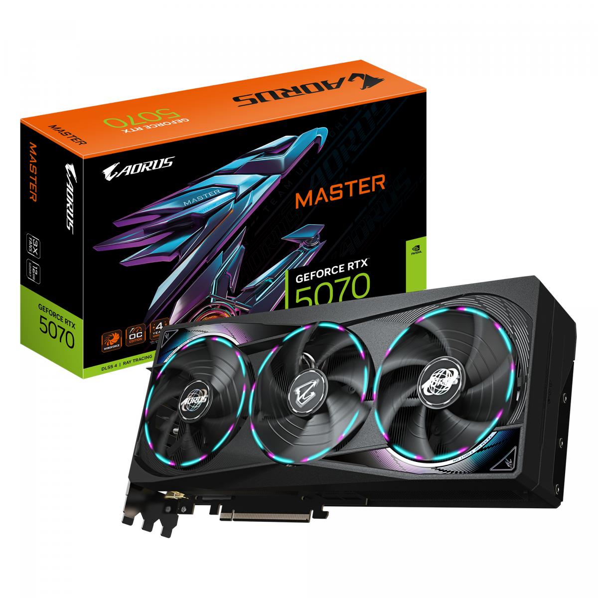 Gigabyte NVIDIA GeForce RTX 5070 AORUS MASTER 12GB GDDR7 Graphics Card, 6144 CUDA Cores, 2715 MHz Core Clock, Triple Fan, RGB, 3x DisplayPorts / 1x HDMI Port