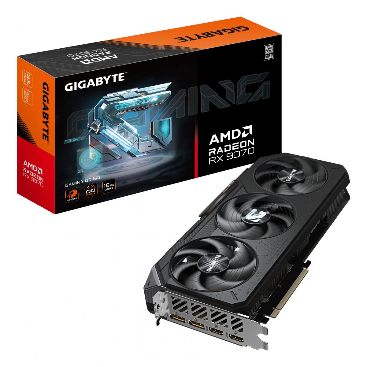 Gigabyte AMD Radeon RX 9070 GAMING OC 16GB GDDR6 Graphics Card, 3584 Streams, 2700 MHz Core Clock, Triple Fan, RGB, 2x DisplayPorts / 2x HDMI Port
