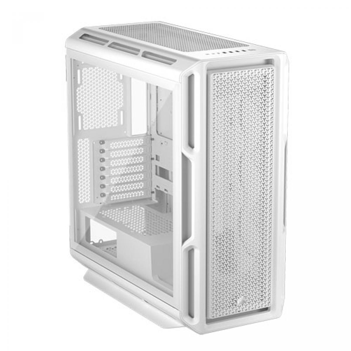 Corsair 5000T Gaming Case w/ Glass Side, E-ATX, No Fans, USB-C, Asus BTF Compatible, White