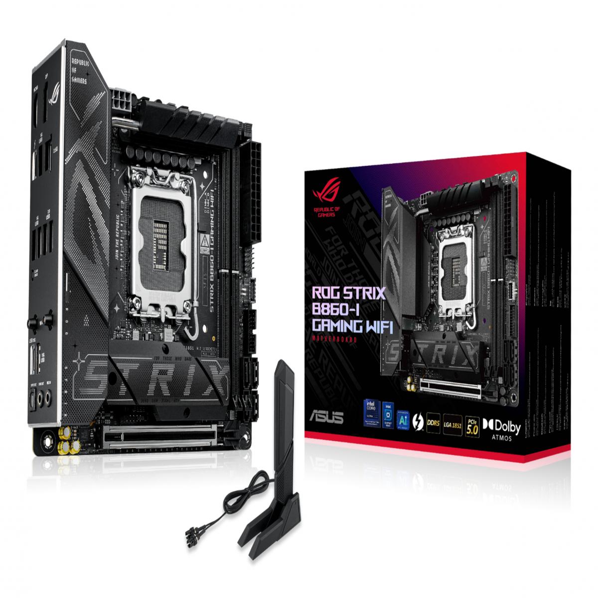 Asus ROG STRIX B860-I GAMING WIFI, Intel B860, 1851, Mini ITX, 2 DDR5, HDMI, DP, TB4, Wi-Fi 7, 2.5G LAN, 2x M.2
