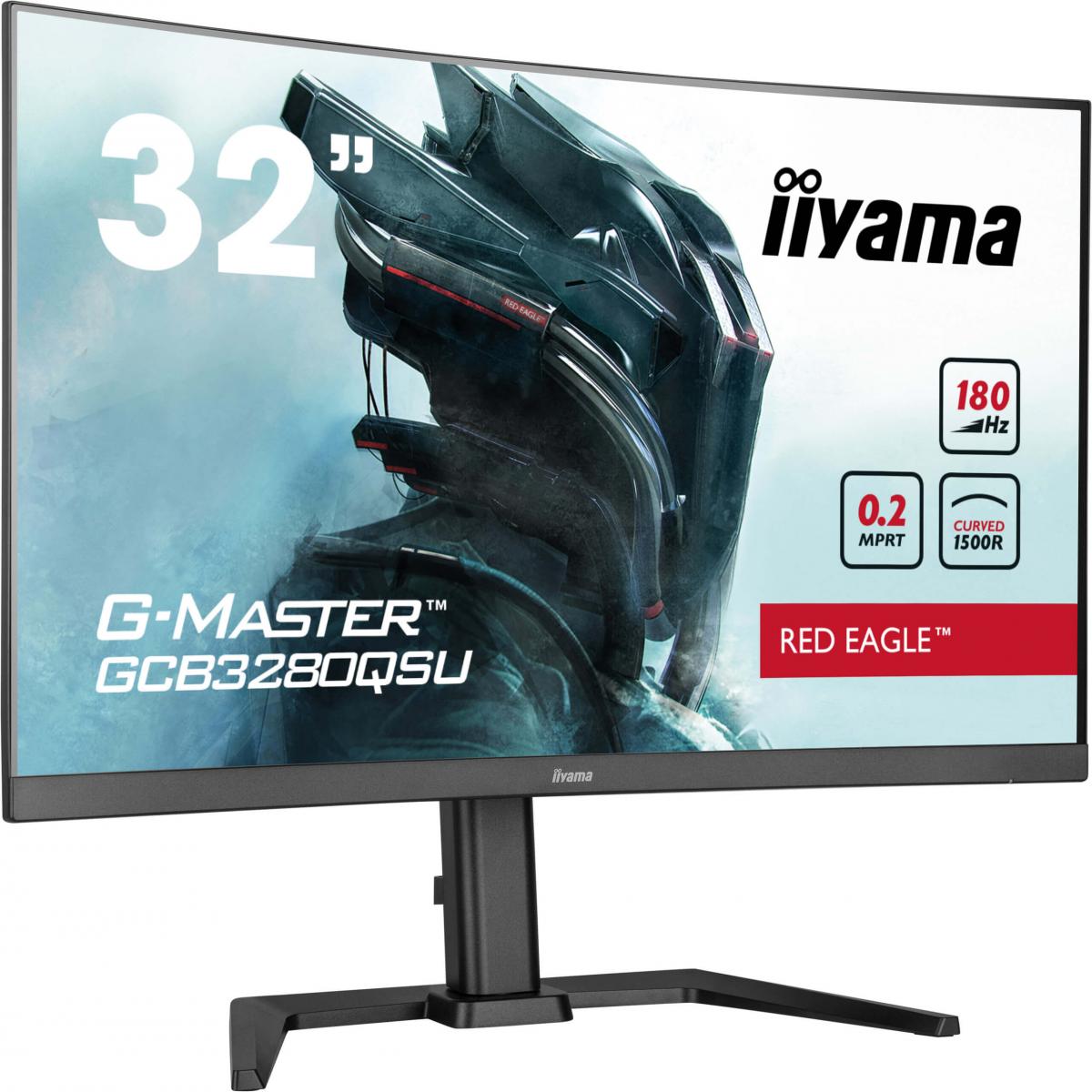 iiyama G-Master GCB3280QSU-B2  Red Eagle 32 Inch Curved Gaming Monitor, Black, 2560x1440, 0.2ms, 180hz, FreeSync, HDMI, Display Port, USB Hub, Speakers, Int PSU, Height Adjustable, Swivel, VESA
