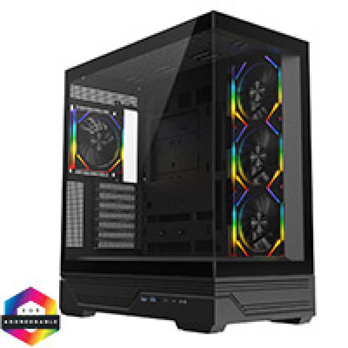 CiT Destiny Black ATX Gaming Case With Two-Sided Tempered Glass and 4 x 120mm Infinity PWM ARGB Fans With 6-Port Hub Included