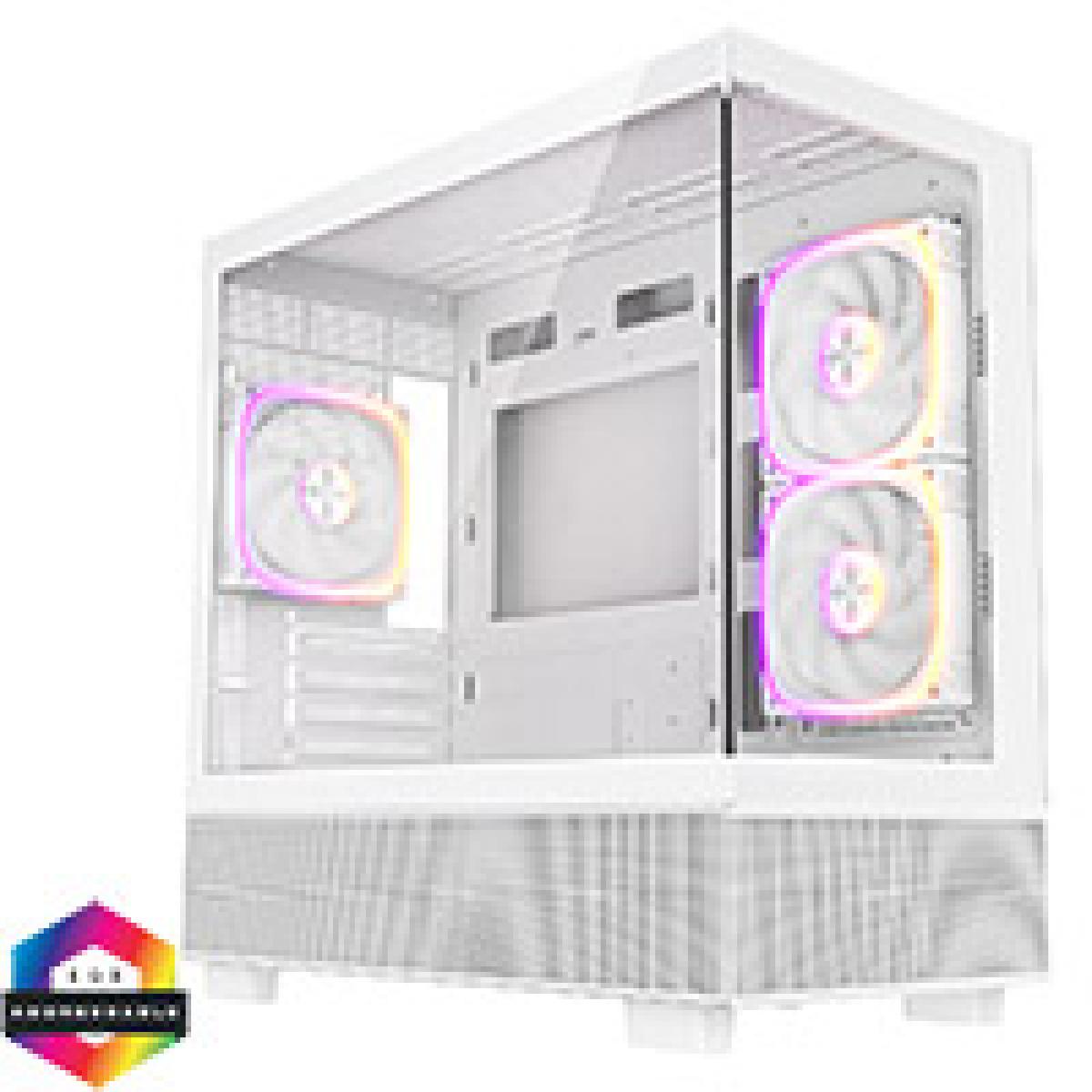 CiT Solar White Micro-ATX Gaming Case With Two-Sided Tempered Glass and 3 x 120mm PWM ARGB Fans With 6-Port Hub Included