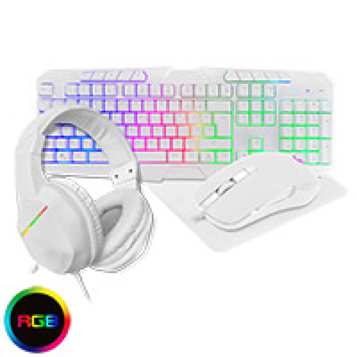 CiT Raptor White 4-in-1 Keyboard Mouse Headset and Mouse Pad Combo Kit