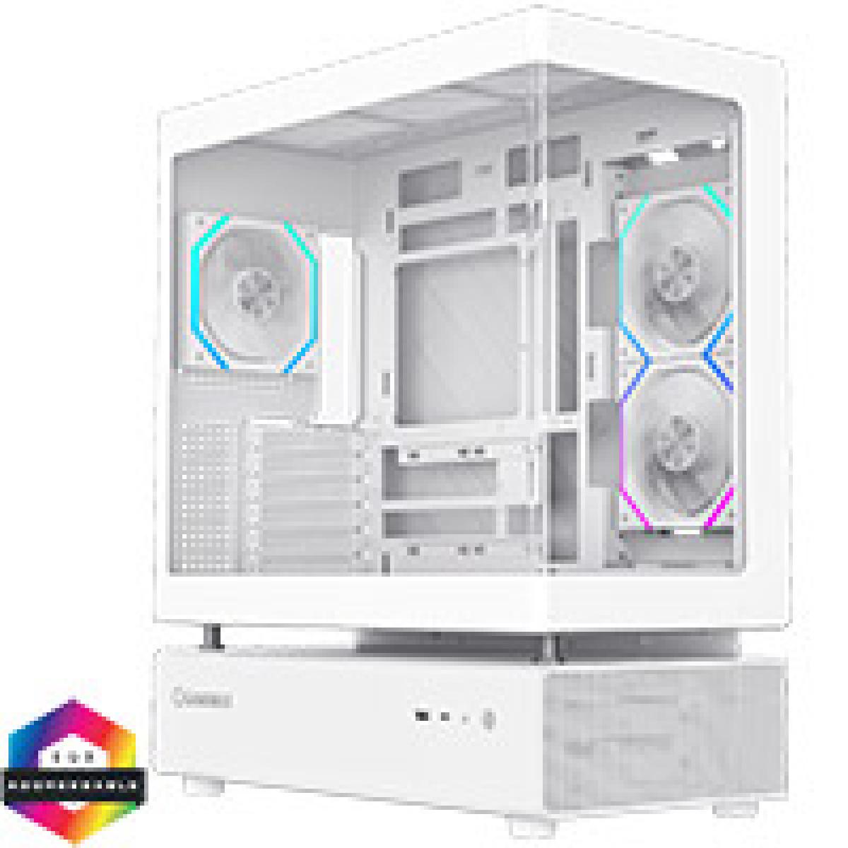 GameMax N80 White ATX PC Gaming Case with 6 x 120mm PWM ARGB Fans and 10-Port Fan Hub Included With Curved Tempered Glass Panel