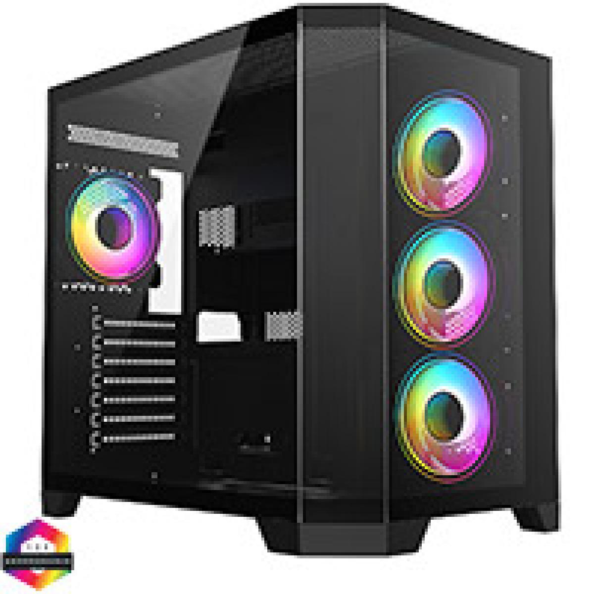 CiT DS360 Black ATX Gaming Case With Dual Chamber Panoramic Tempered Glass With 4 x CiT Celsius 120mm Fans and 6 Port PWM Hub