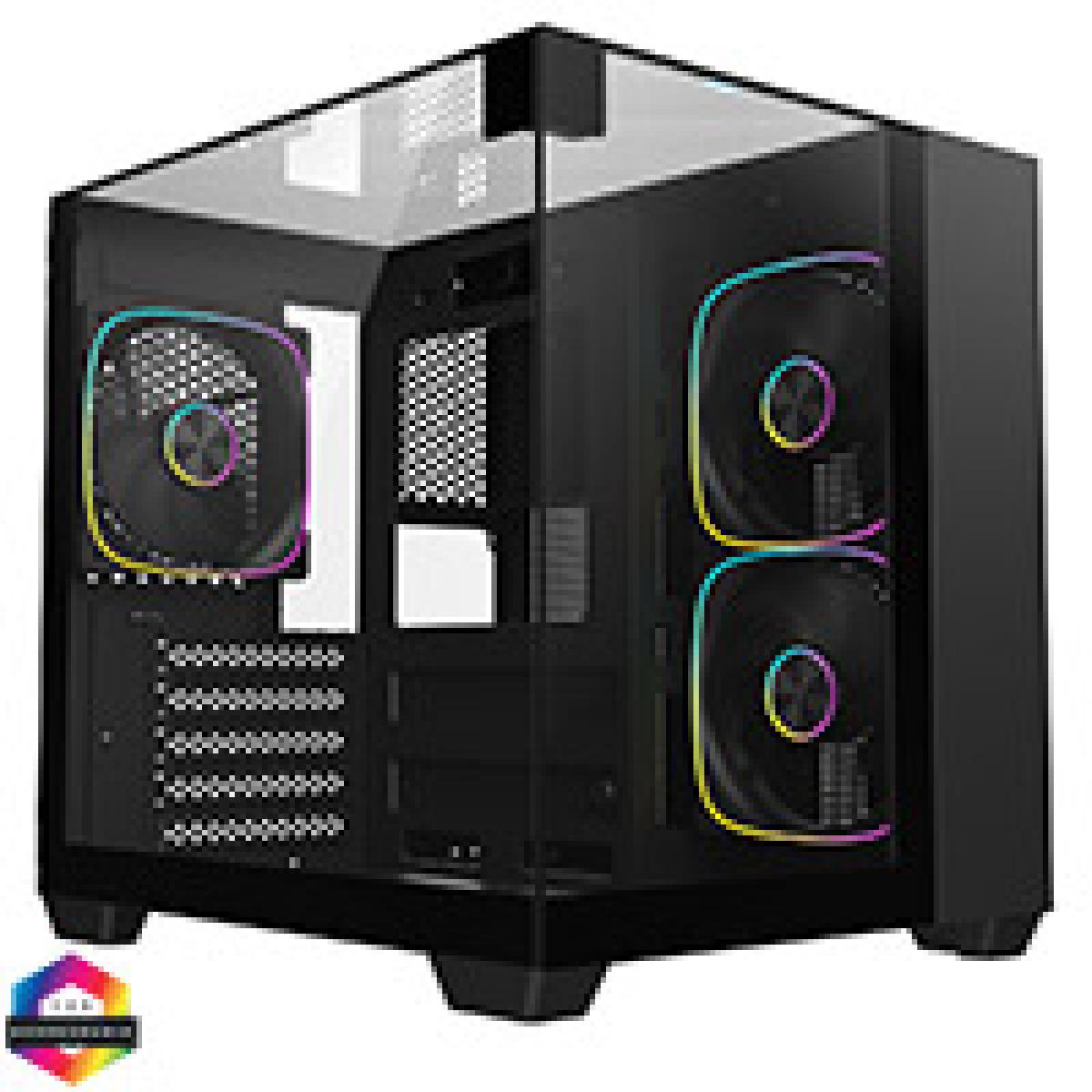 CiT Eclipse Mini Black Micro-ATX Gaming Case With Three-Sided Tempered Glass and 3 x 120mm PWM ARGB Fans With 6-Port Hub Included