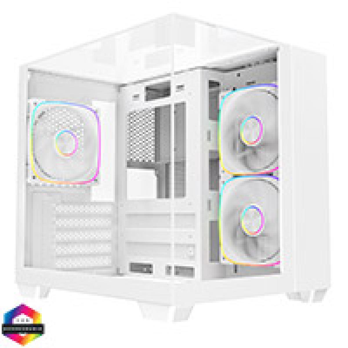 CiT Eclipse Mini White Micro-ATX Gaming Case With Three-Sided Tempered Glass and 3 x 120mm PWM ARGB Fans With 6-Port Hub Included