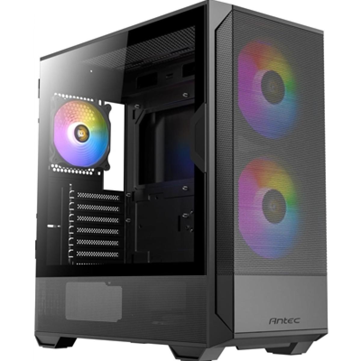 ANTEC NX416L Case, Gaming, Black, Mid Tower, 1 x USB 3.0 / 2 x USB Type-C, Tempered Glass Side Window Panel, Addressable RGB LED Fans, ATX, Micro ATX, ITX