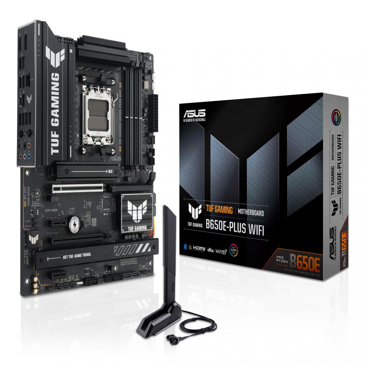 Asus TUF GAMING B650E-PLUS WIFI, AMD B650, AM5, ATX, 4 DDR5, HDMI, DP, Wi-Fi 6E, 2.5G LAN, PCIe5, RGB, 3x M.2