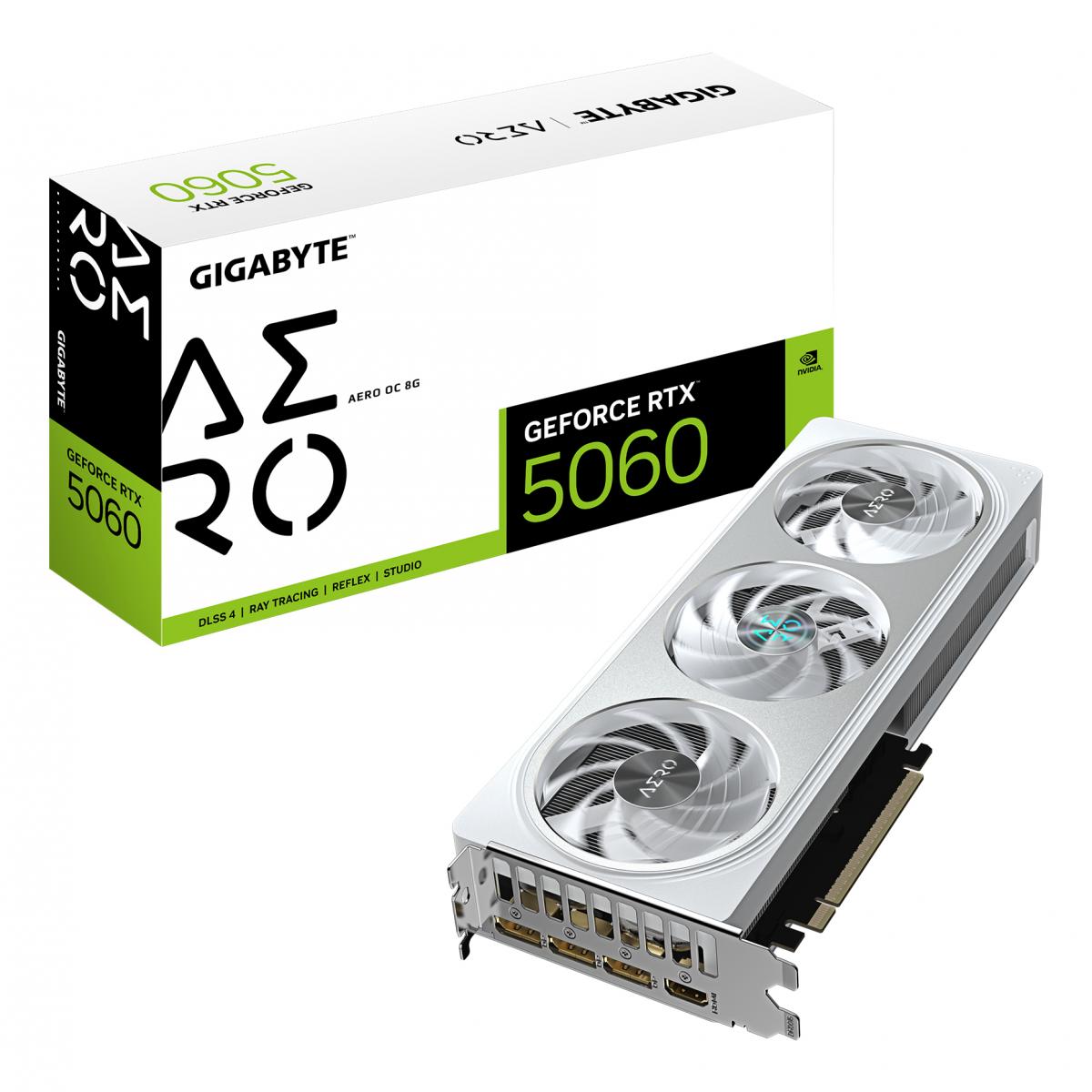 GIGABYTE GeForce RTX 5060 AERO OC 8G Graphics Card - 8GB GDDR7, 128bit, PCI-E 5.0, 2595 MHz Core Clock, 3 x DisplayPort, 1 x HDMI, GV-N5060AERO OC-8GD