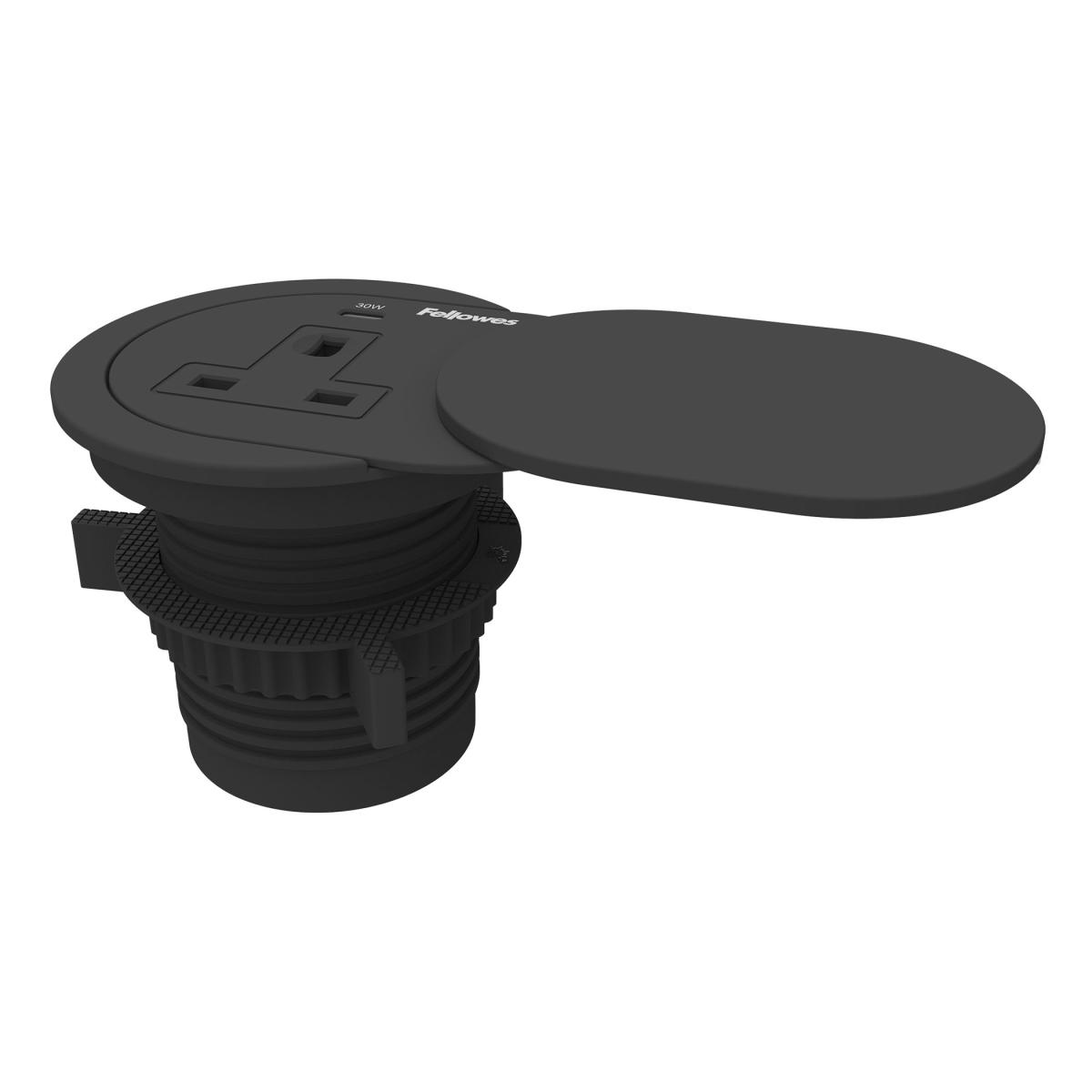 Fellowes Power Spot with 1 Power Socket & 1 USB-C Port Black