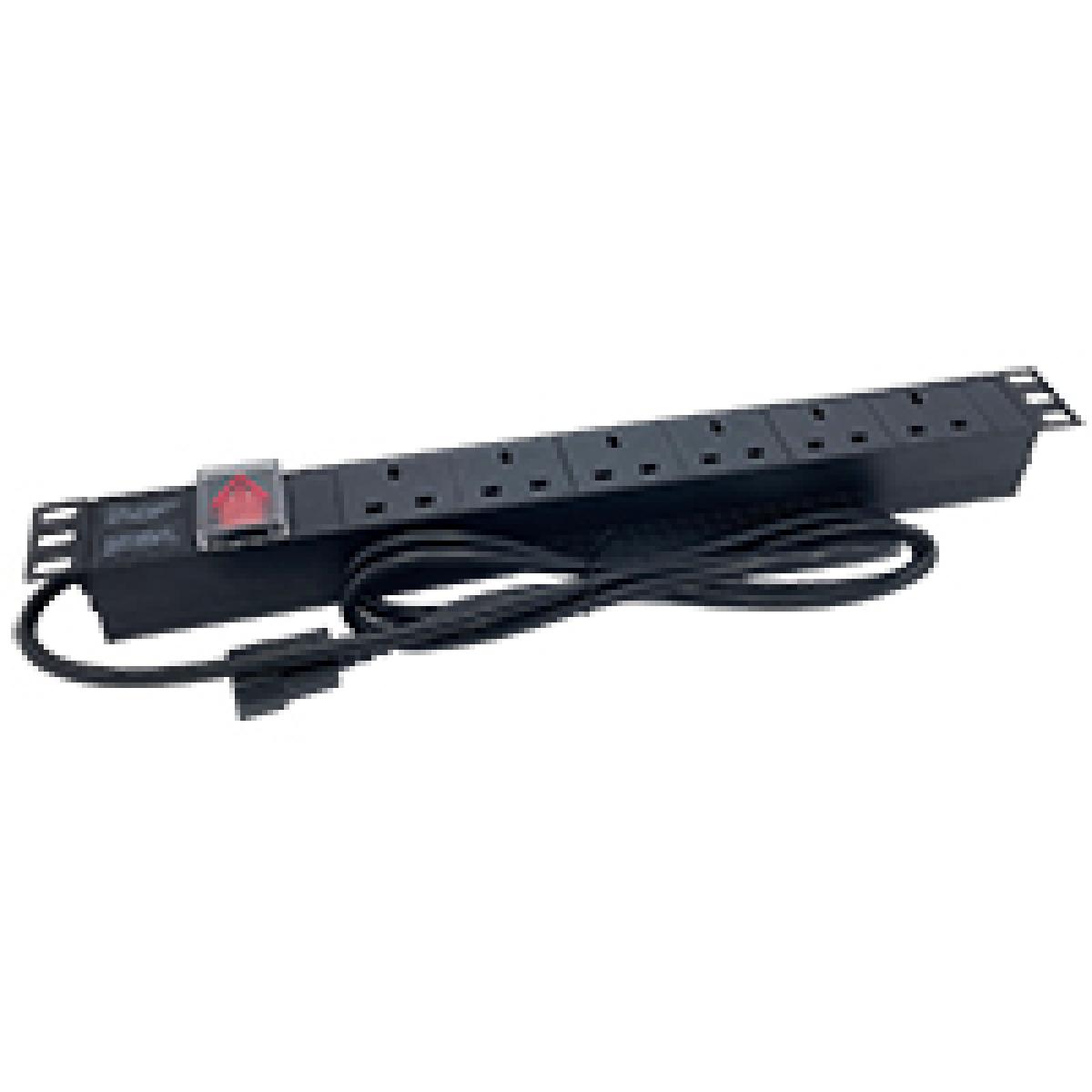 Powercool 1U PDU Horizontal Type 6Way UK Sockets On Off Switch C14 Connector
