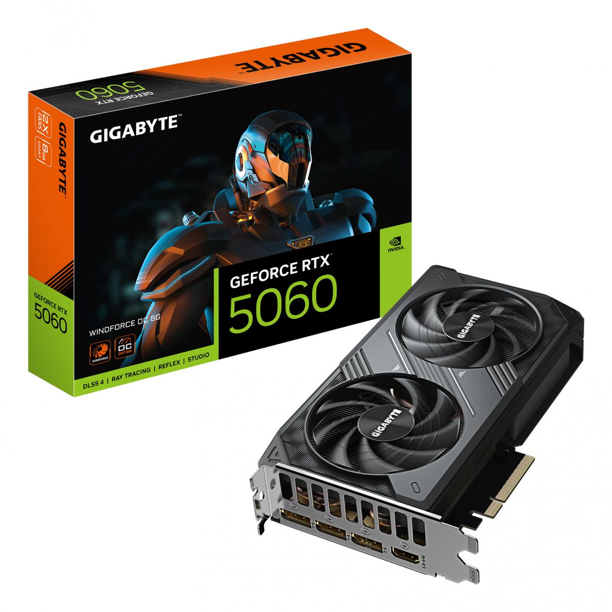 Gigabyte NVIDIA GeForce RTX 5060 WINDFORCE OC 8GB GDDR7 Graphics Card, 3840 CUDA Cores, 2512MHz Core Clock, Dual Fan, 3x DisplayPorts / 1x HDMI Ports