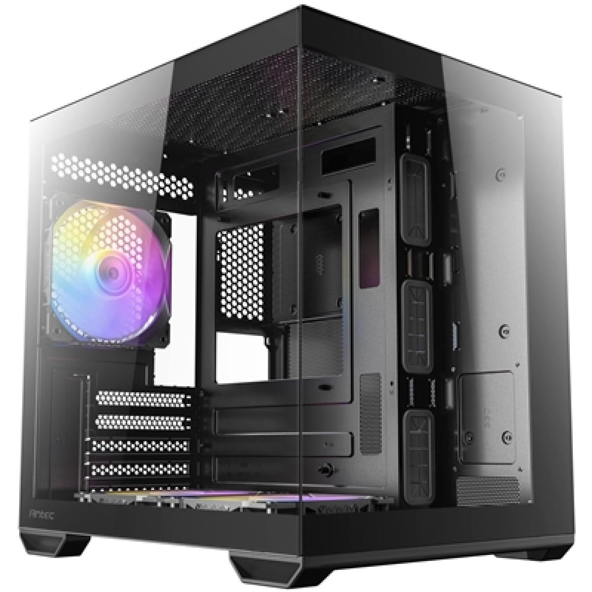 Antec CX60M ARGB Mini Tower Micro ATX Gaming Case, Black, Tempered Glass Panels, Dual Chamber Design, Vertical Cooling, Pre-Installed ARGB Fans, Water Cooling Support,