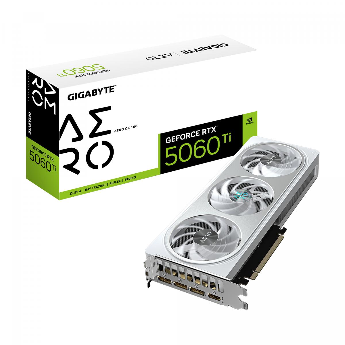 Gigabyte NVIDIA GeForce RTX 5060 Ti AERO OC 16GB GDDR7 Graphics Card, 4608 CUDA Cores, 2647 MHz Core Clock, Triple Fan, 3x DisplayPorts / 1x HDMI Port