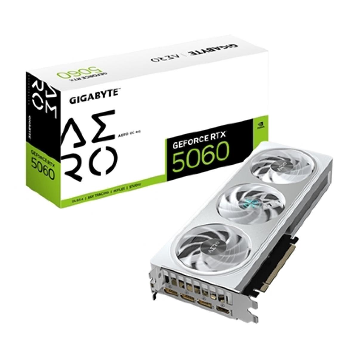 GIGABYTE GeForce RTX 5060 AERO OC 8G Graphics Card - 8GB GDDR7, 128bit, PCI-E 5.0, 2595 MHz Core Clock, 3 x DisplayPort, 1 x HDMI, GV-N5060AERO OC-8GD