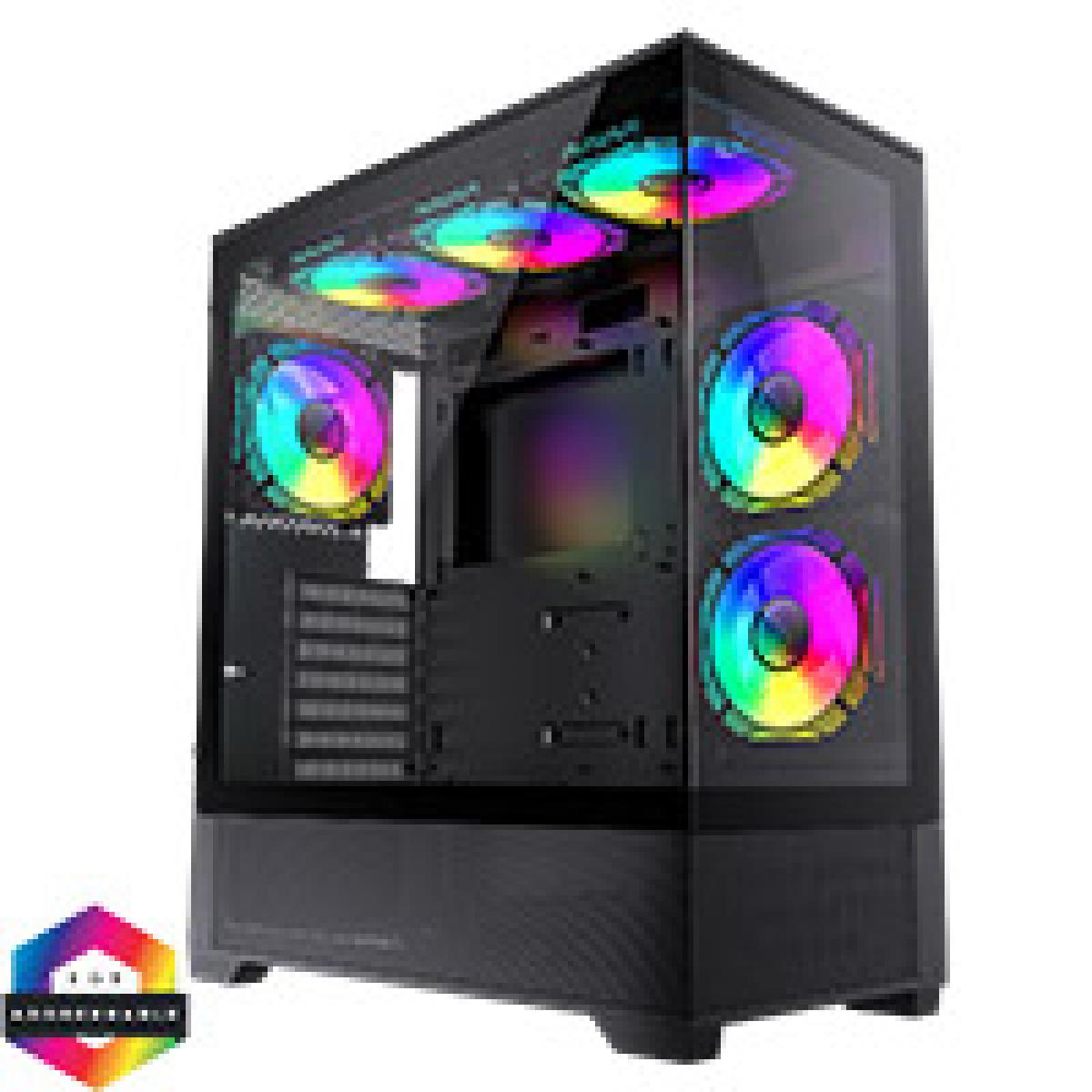 GameMax Vista Black ATX Gaming Case With Tempered Glass Front and Side Panels With 6 x FN12A-C8I 120mm Infinity Fans Bundled