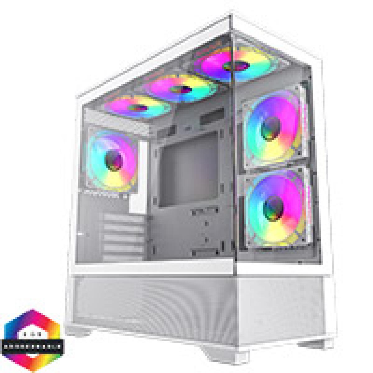 GameMax Vista Mini White Micro-ATX Gaming Case With Tempered Glass Front and Side Panels With 6 x FN12A-C8I 120mm Infinity Fans Bundled