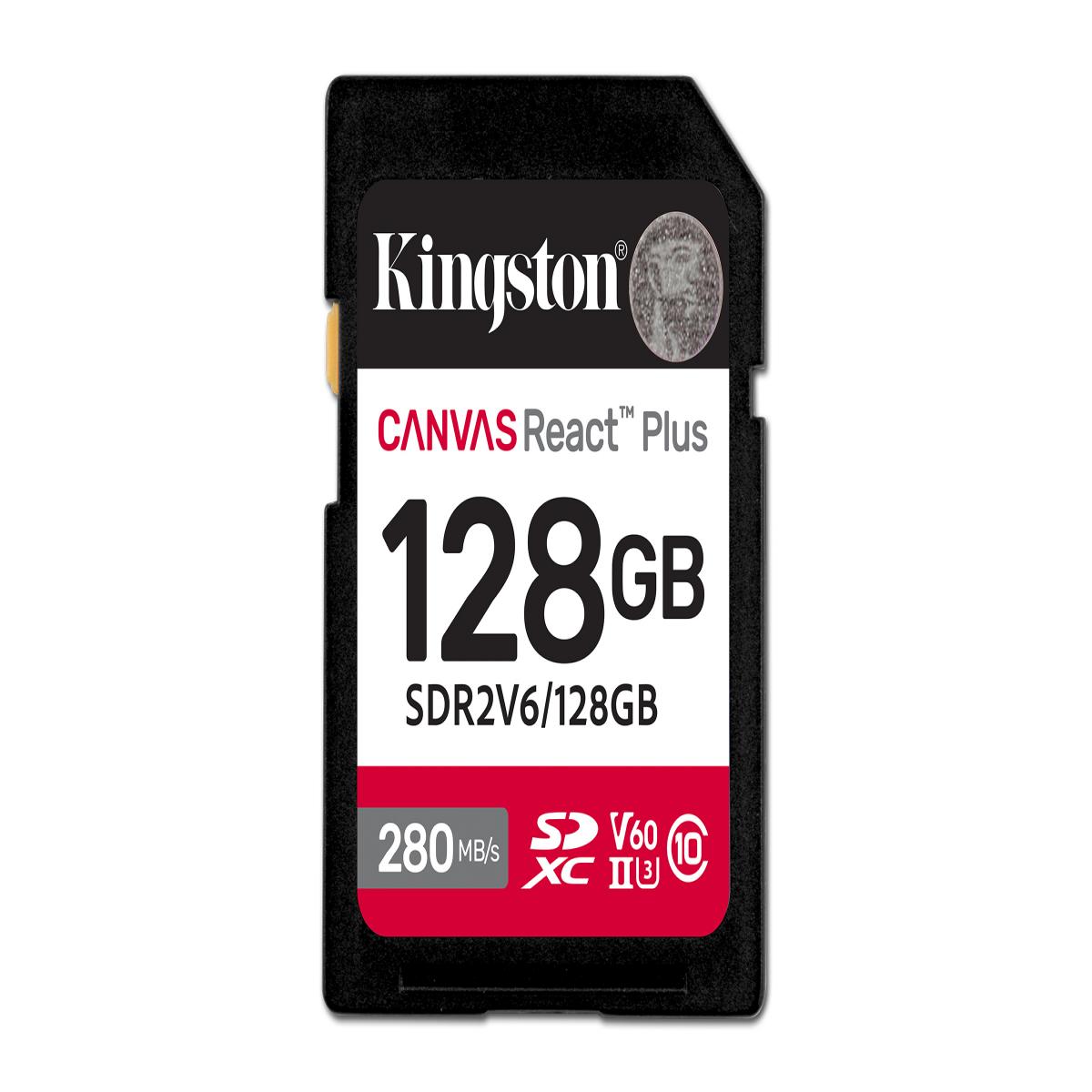 Kingston Technology 128GB Canvas React Plus SDXC UHS-II 280R/100W U3 V60 for Full HD/4K