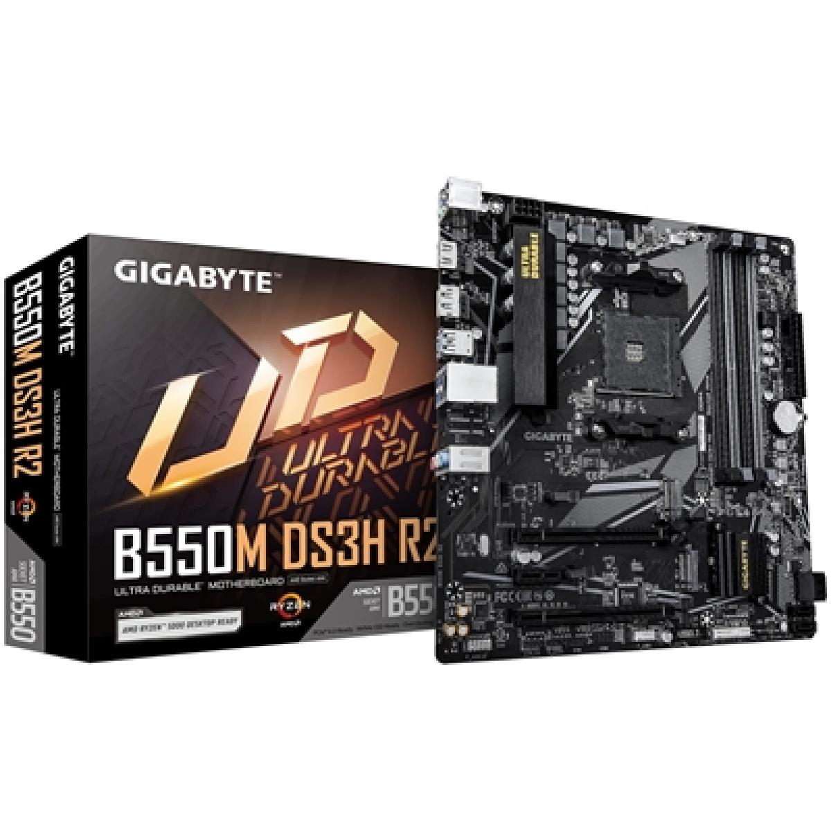 GIGABYTE B550M DS3H R2 Motherboard - AMD Ryzen 5000 CPUs, 5+3 Phases VRM, up to 4733MHz DDR4 (O.C.), 1xPCIe 4.0 + 1xPCIe 3.0 M.2, 1GbE LAN, USB 3.2 Gen 1