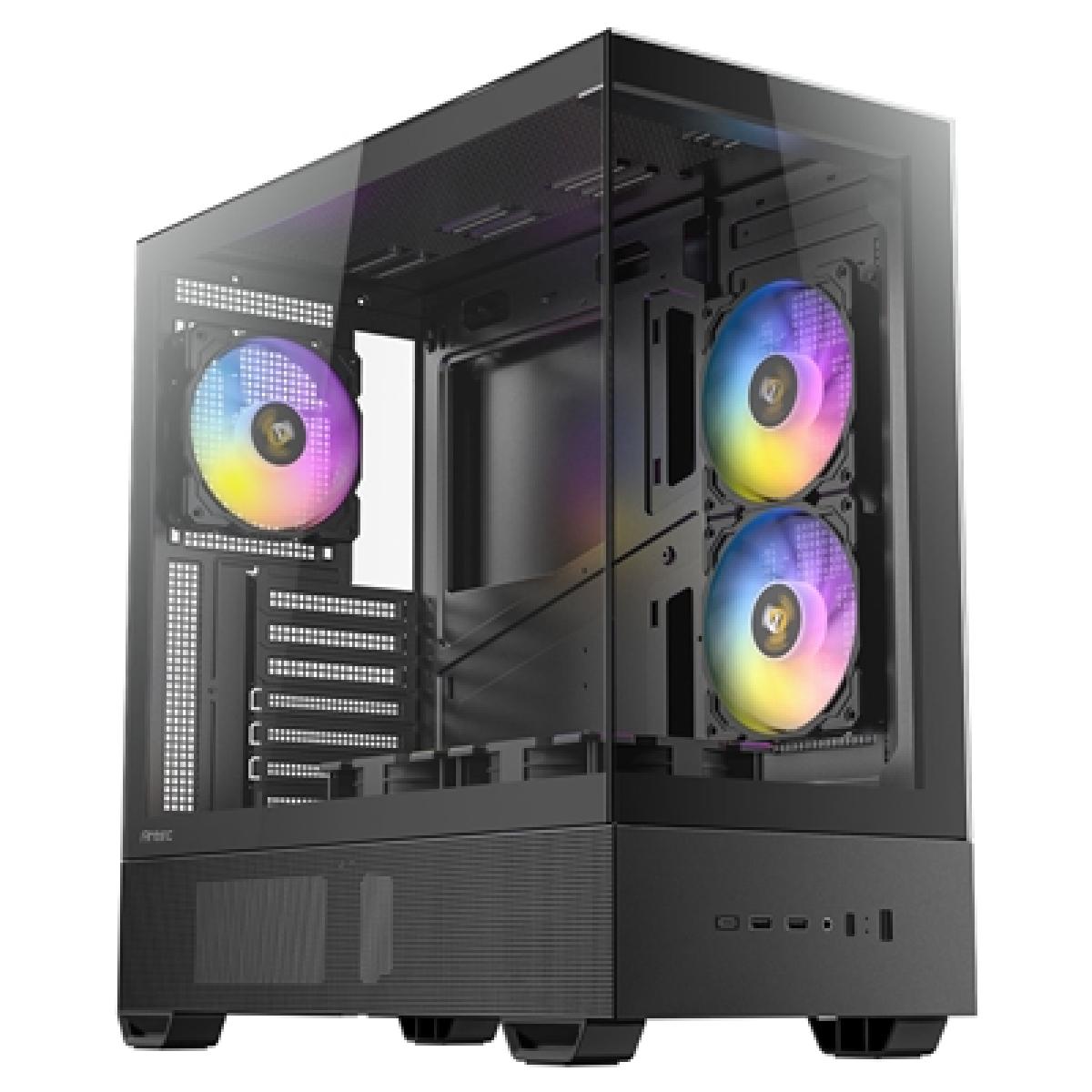 Antec CX705 ARGB Gaming PC Case Mid Tower, 270Â° Tempered Glass, RGB Fans, ATX/Micro-ATX/ITX Compatible, USB-C, High Airflow, Black
