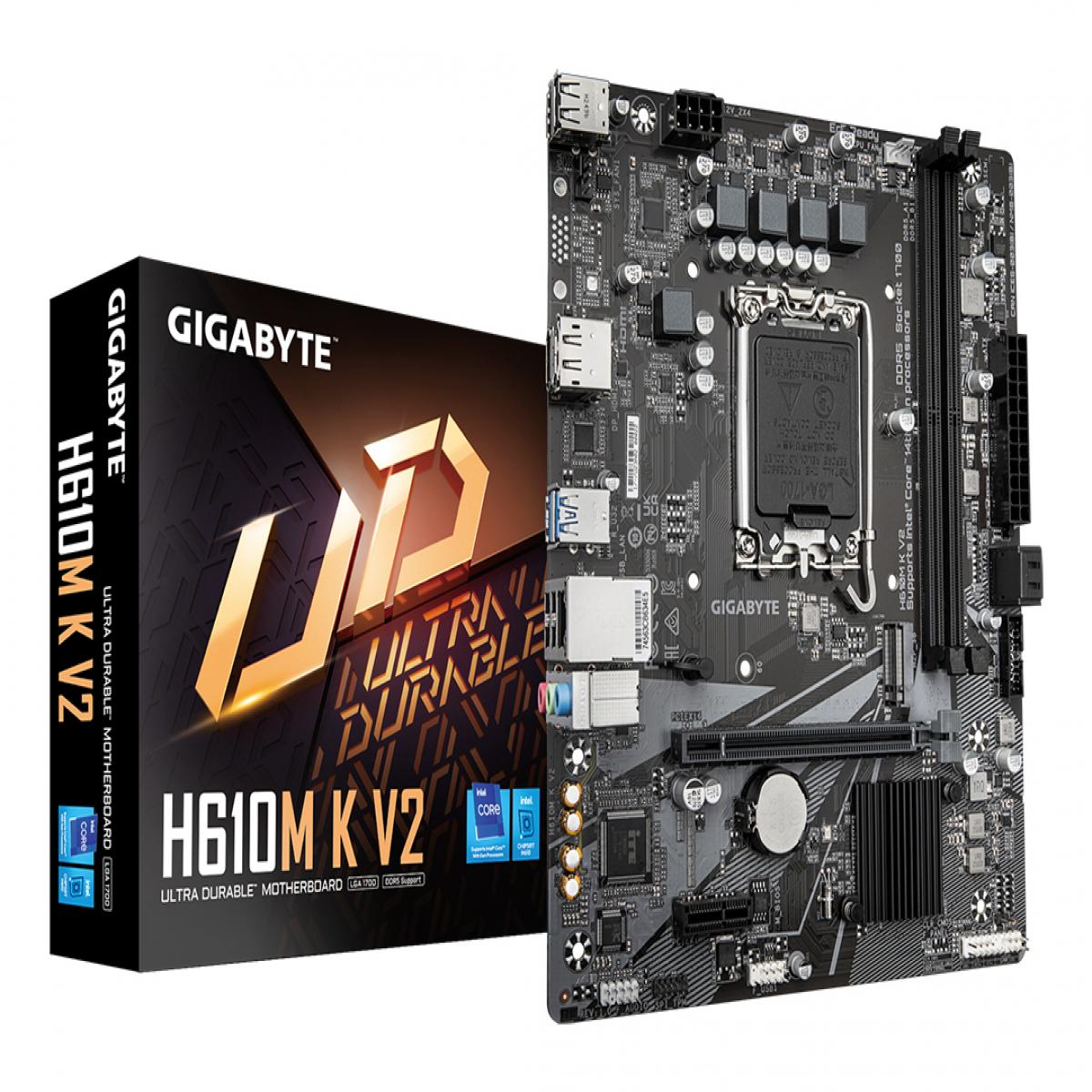 Gigabyte H610M K V2 DDR5 Anti-Sulfur Resistor Intel 1700 Socket Motherboard, Micro-ATX, 2x DDR5 Slots, 1x M.2 Socket, GbE LAN, 1x DisplayPort / 1x HDMI Port