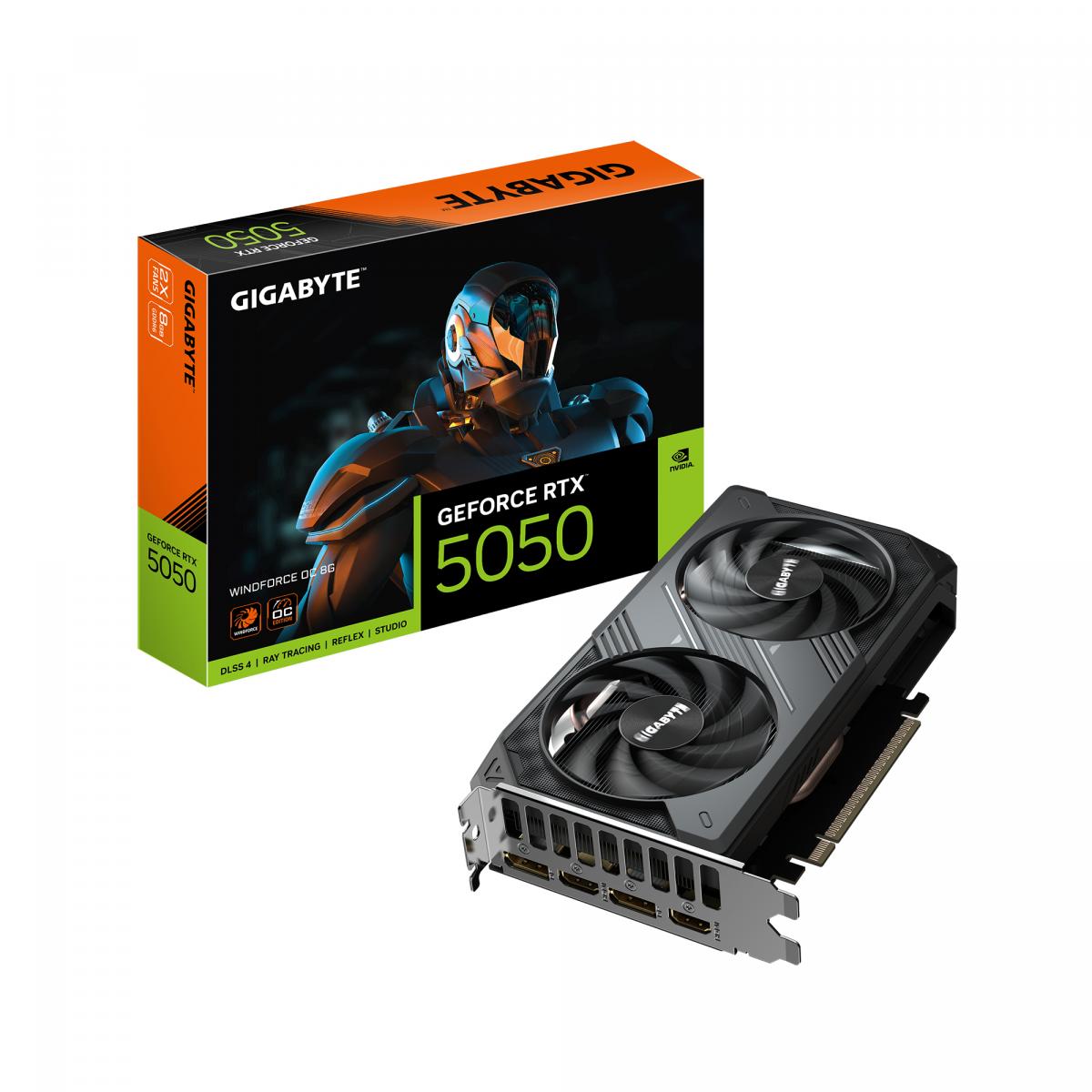 Gigabyte NVIDIA GeForce RTX 5050 GAMING OC 8GB, GDDR6 Graphics Card, 2560 Cuda Core, 2587MHz Core Clock, Windforce cooling system, Dual Fan, 2x DisplayPorts / 2x HDMI Ports